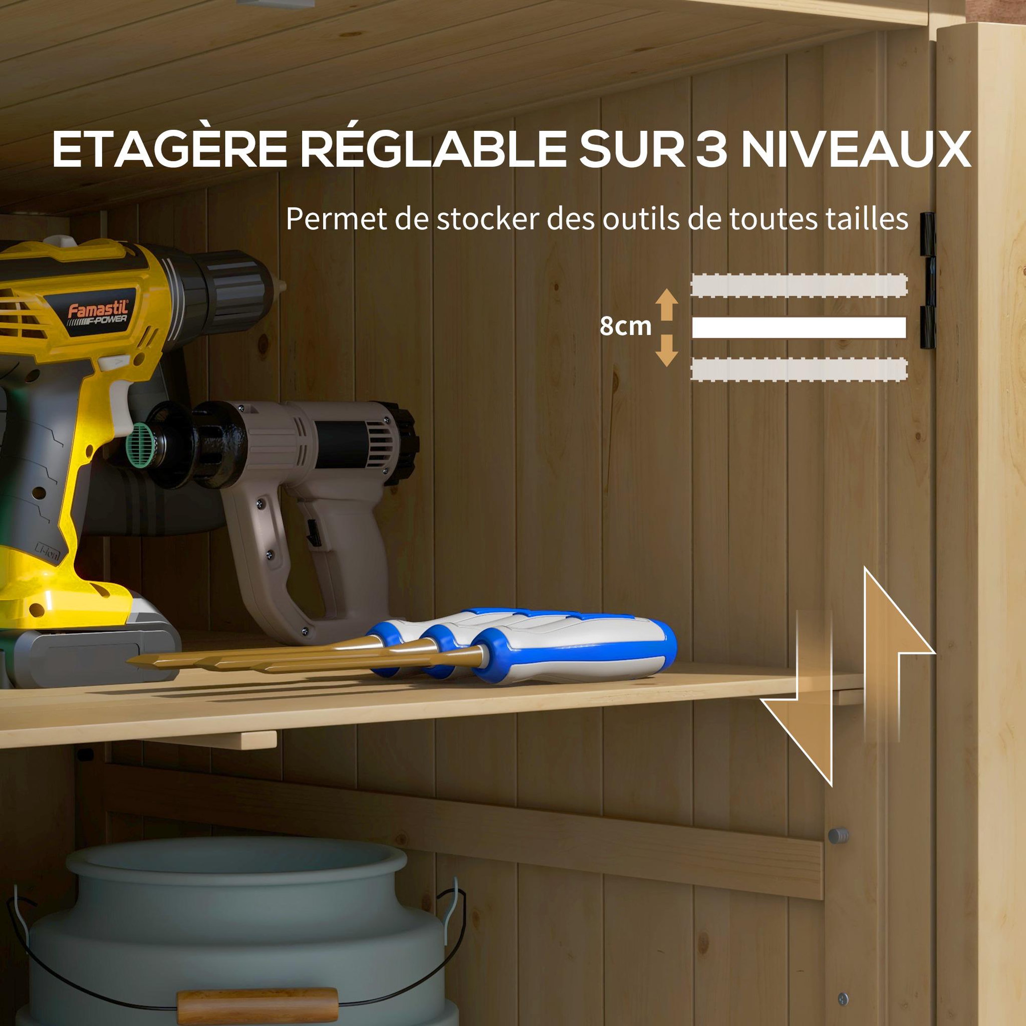 Voir la diapositive 4 : OUTSUNNY Armoire de jardin 2 portes croisillons étagère toit bitumé bois sapin pré-huilé