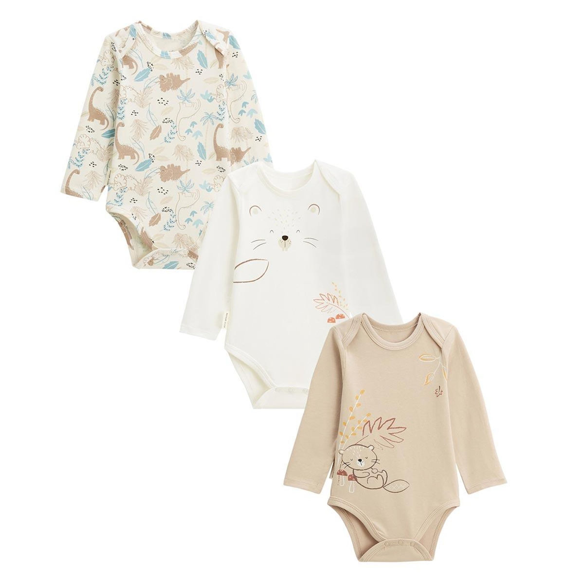 Petit Béguin Lot de 3 bodies bébé manches longues Cracotte