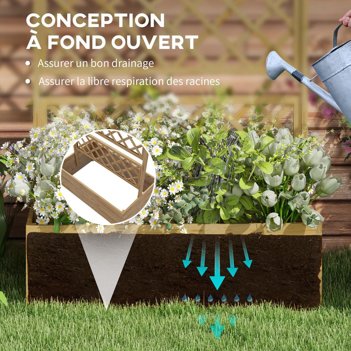 OUTSUNNY Jardinière avec treillis et pergola - dim. 160L x 55l x 183H cm - bois sapin pré-huilé