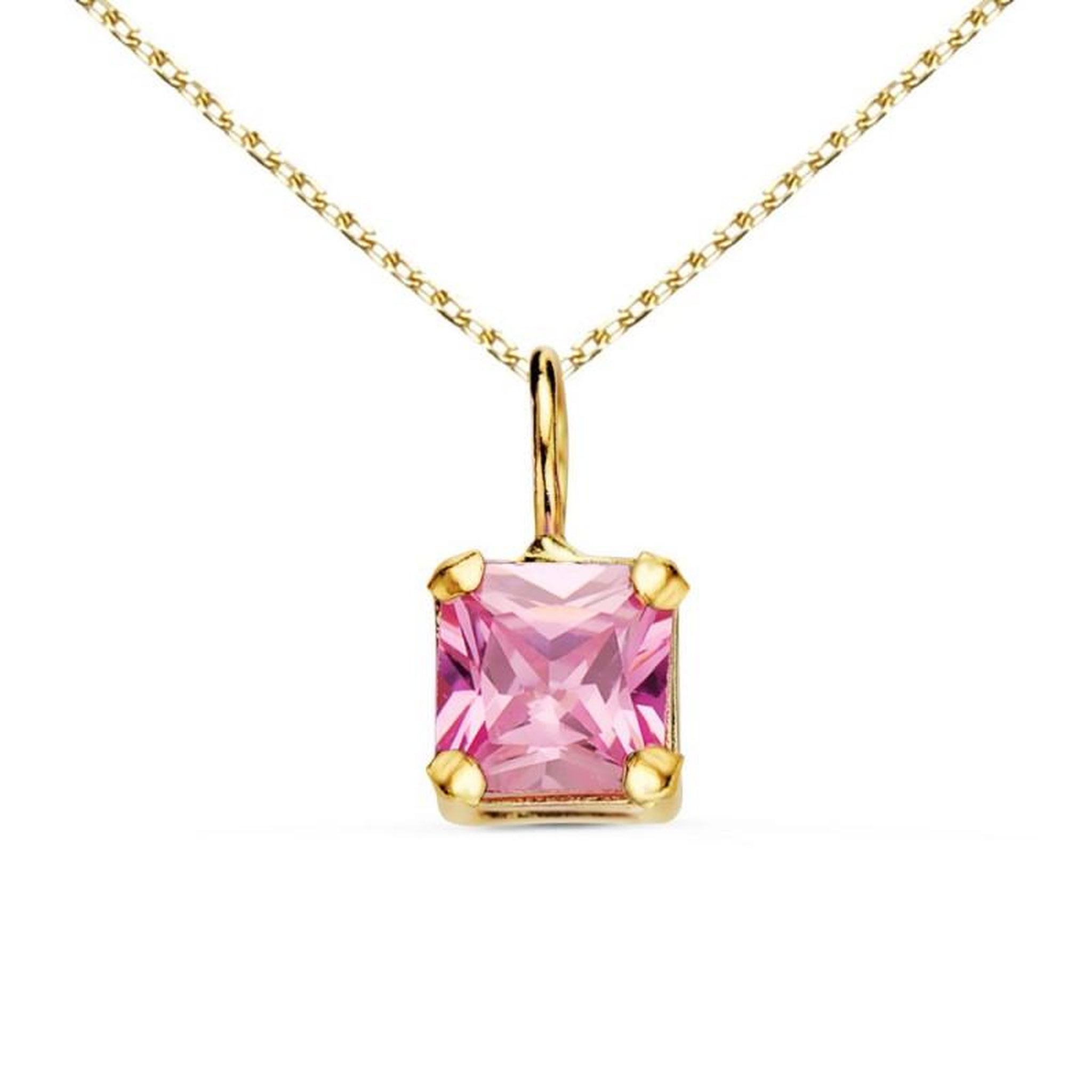 L'ATELIER D'AZUR Collier - Pendentif Or Jaune 18 Carats 750/000 - Zirconium Rose - Chaine Dorée