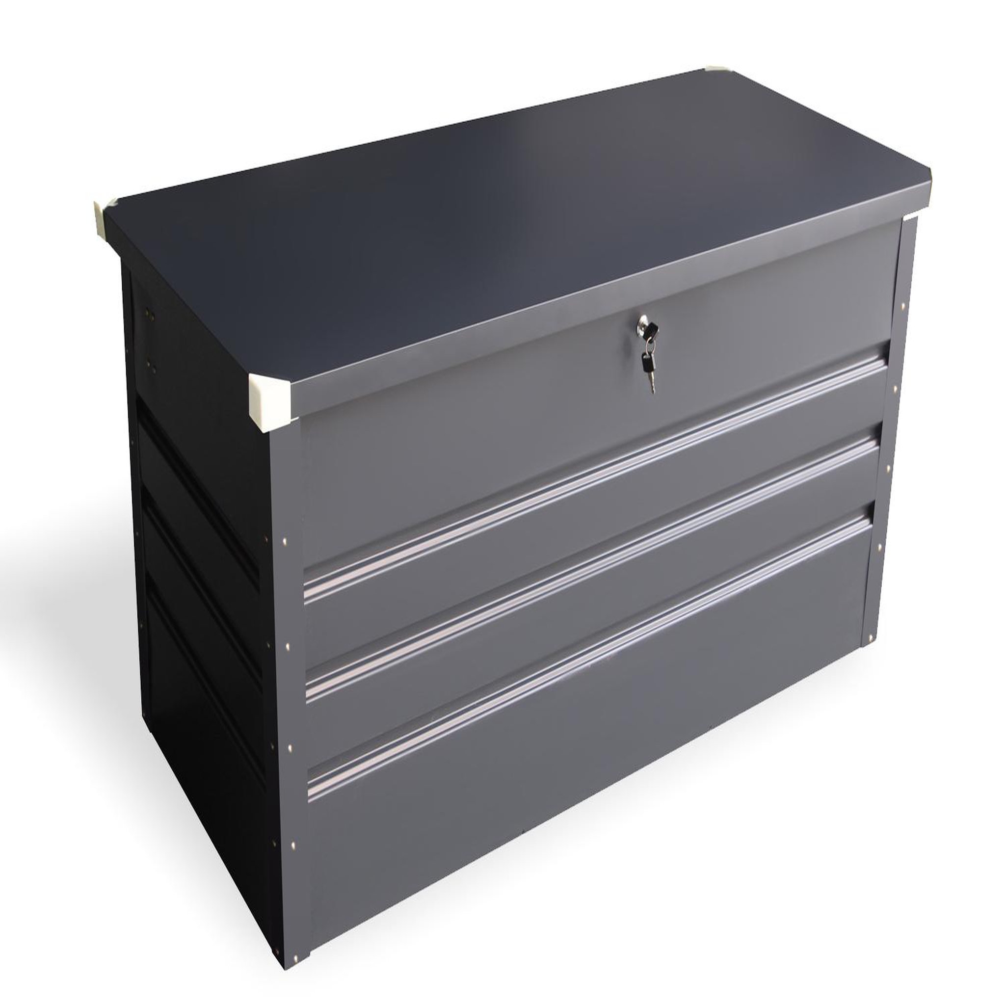 Voir la diapositive 4 : CONCEPT USINE Coffre de rangement gris en acier caseo