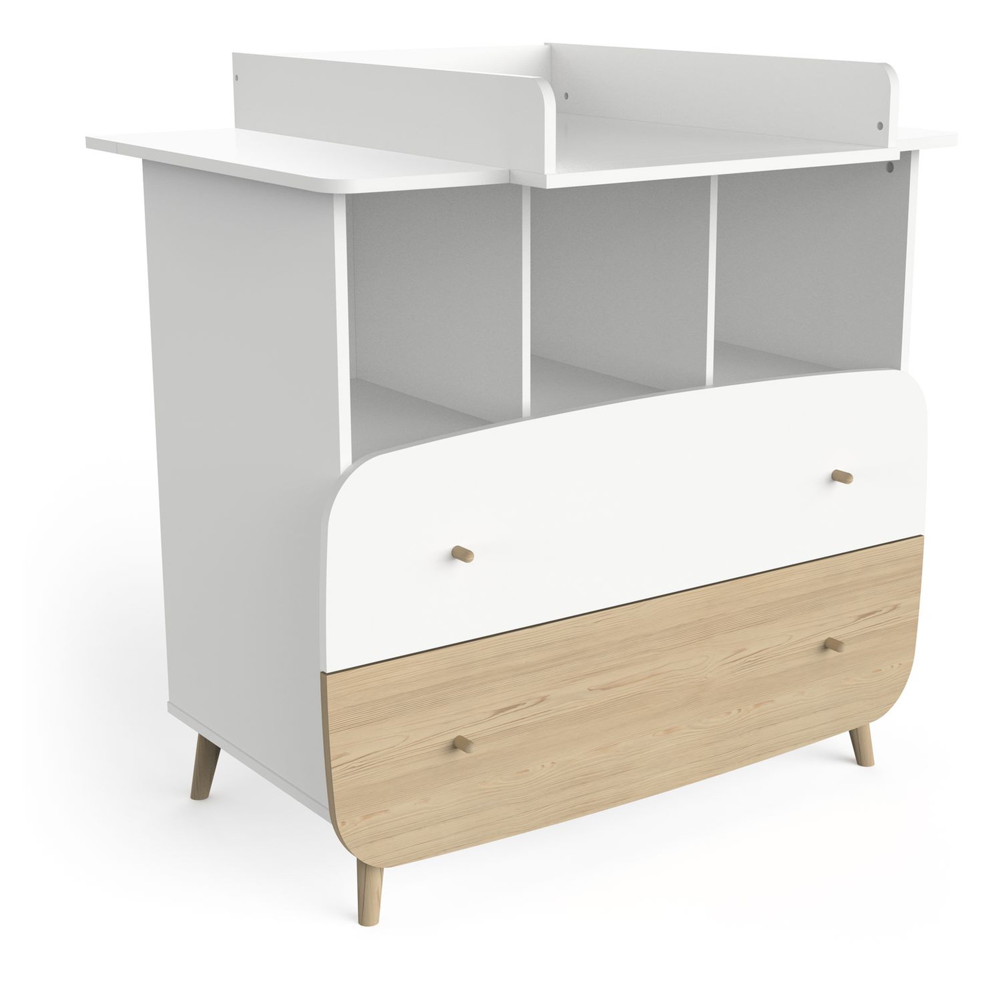 Voir la diapositive 4 : Commode bébé 2 tiroirs 3 niches blanc LINIA 