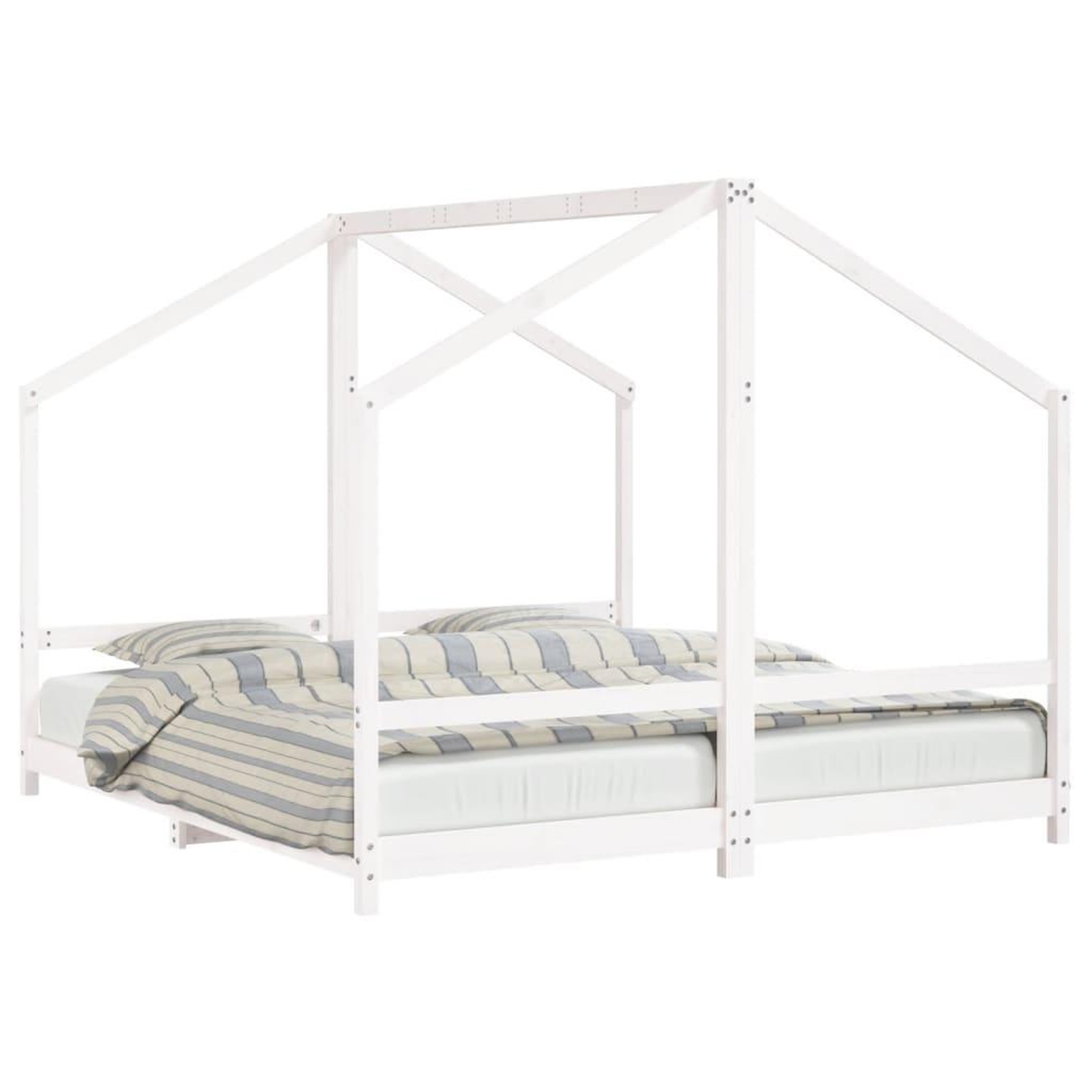 Voir la diapositive 2 : VIDAXL Cadre de lit d'enfant blanc 2x(90x200) cm bois de pin massif