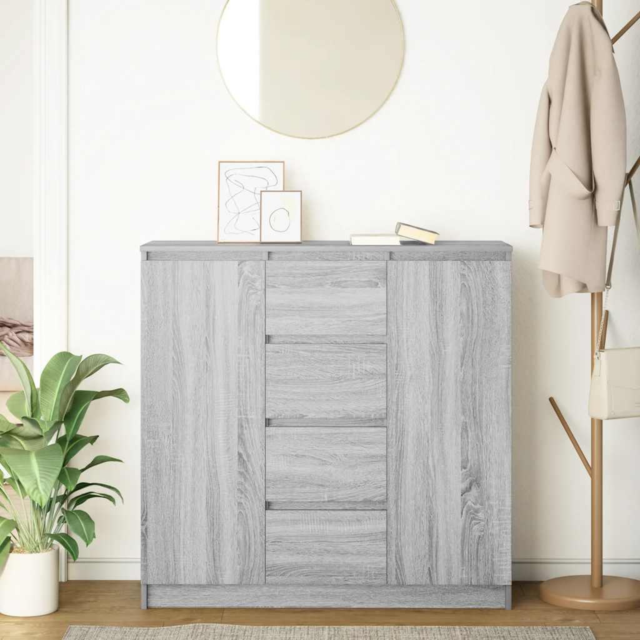 Voir la diapositive 3 : VIDAXL Buffet et tiroirs sonoma gris 100,5x35x98,5cm bois d'ingenierie