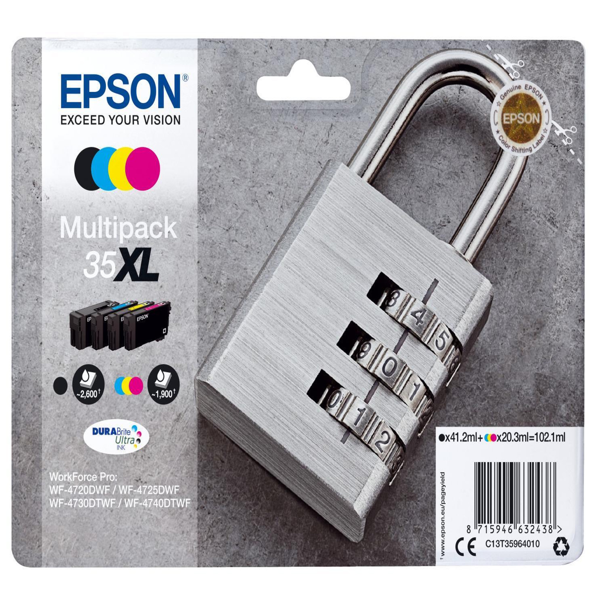 Voir la diapositive 2 : Epson Cartouche d'encre Pack Multipack 4 Originales T3596 XL (Noir + 3 Couleurs) - C13T35964010