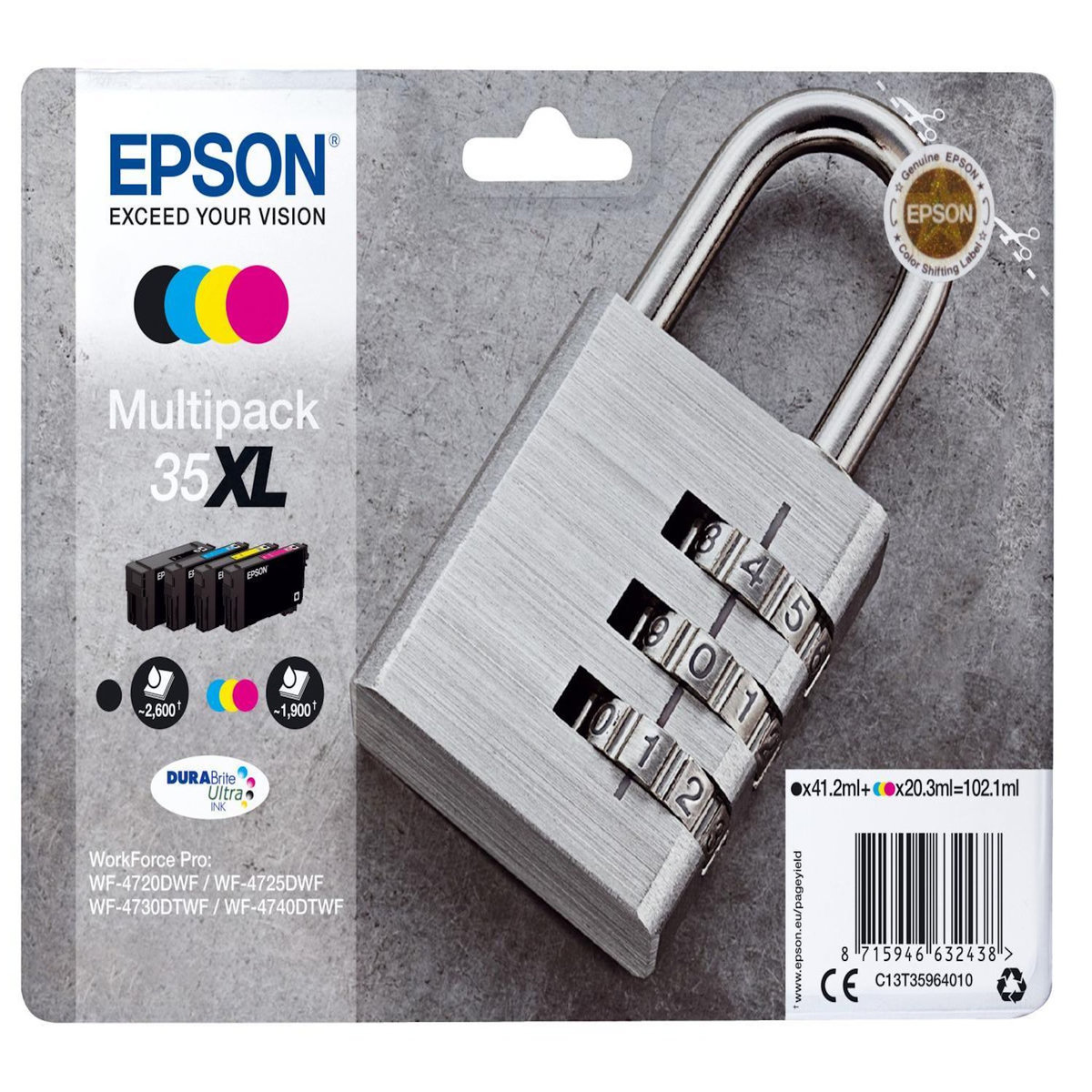 Epson Cartouche d'encre Pack Multipack 4 Originales T3596 XL (Noir + 3 Couleurs) - C13T35964010