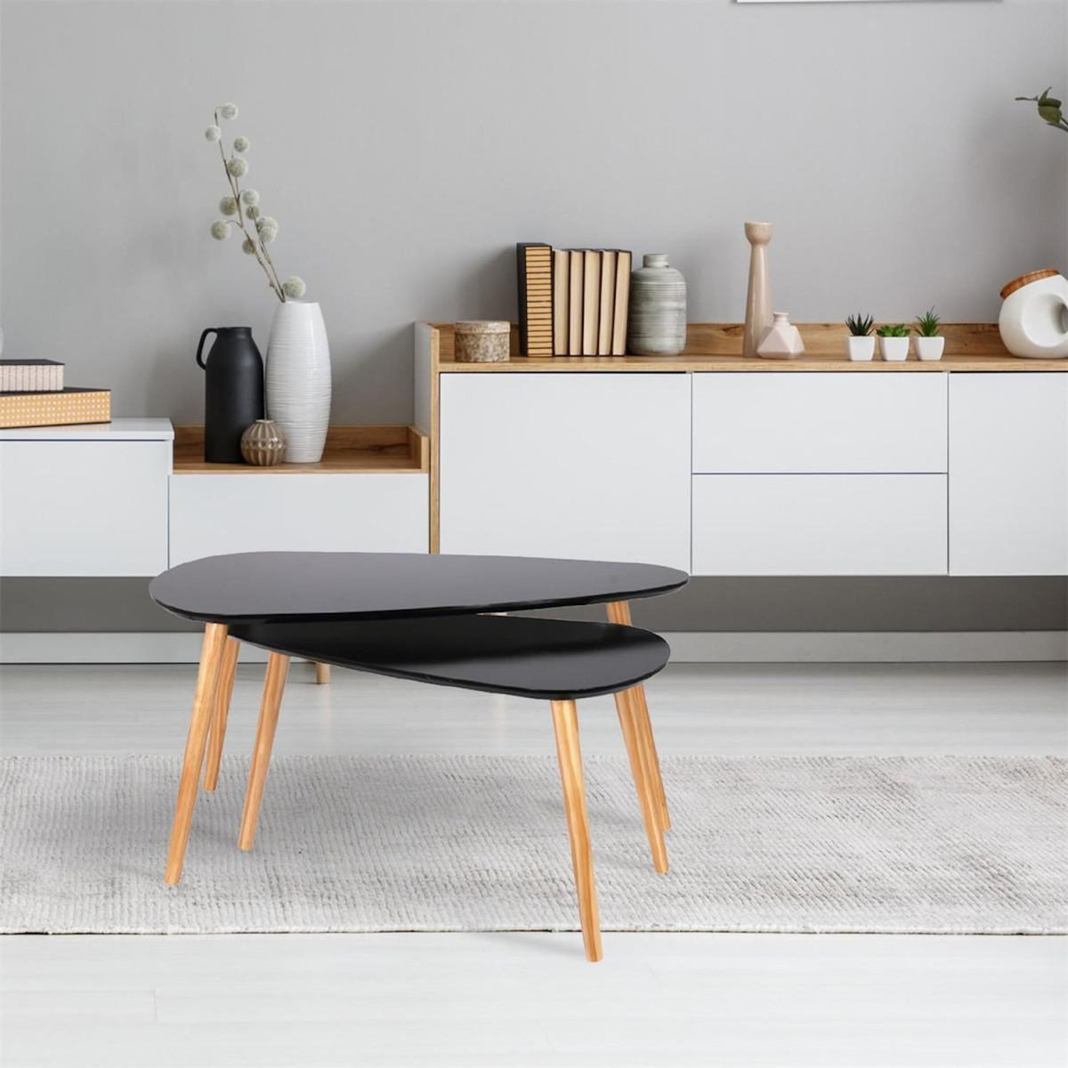 Paris Prix Lot de 2 Tables Gigognes  Forme Galet  80cm Noir