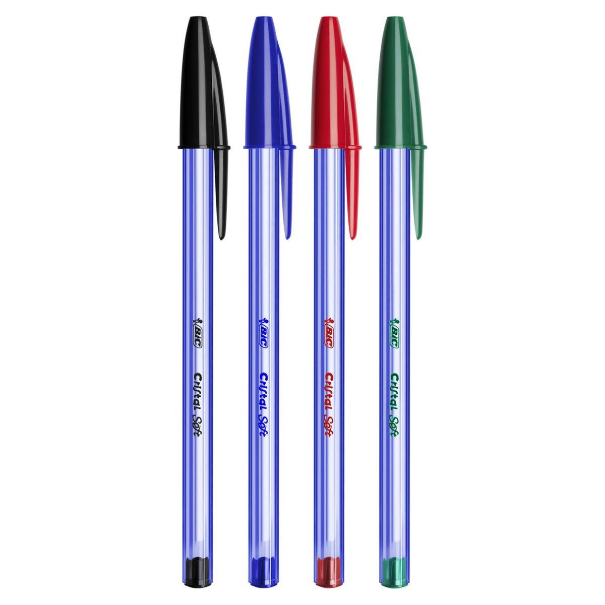 BIC Lot de 10 stylos bille pointe moyenne bleu/noir/rouge/vert CRISTAL SOFT 