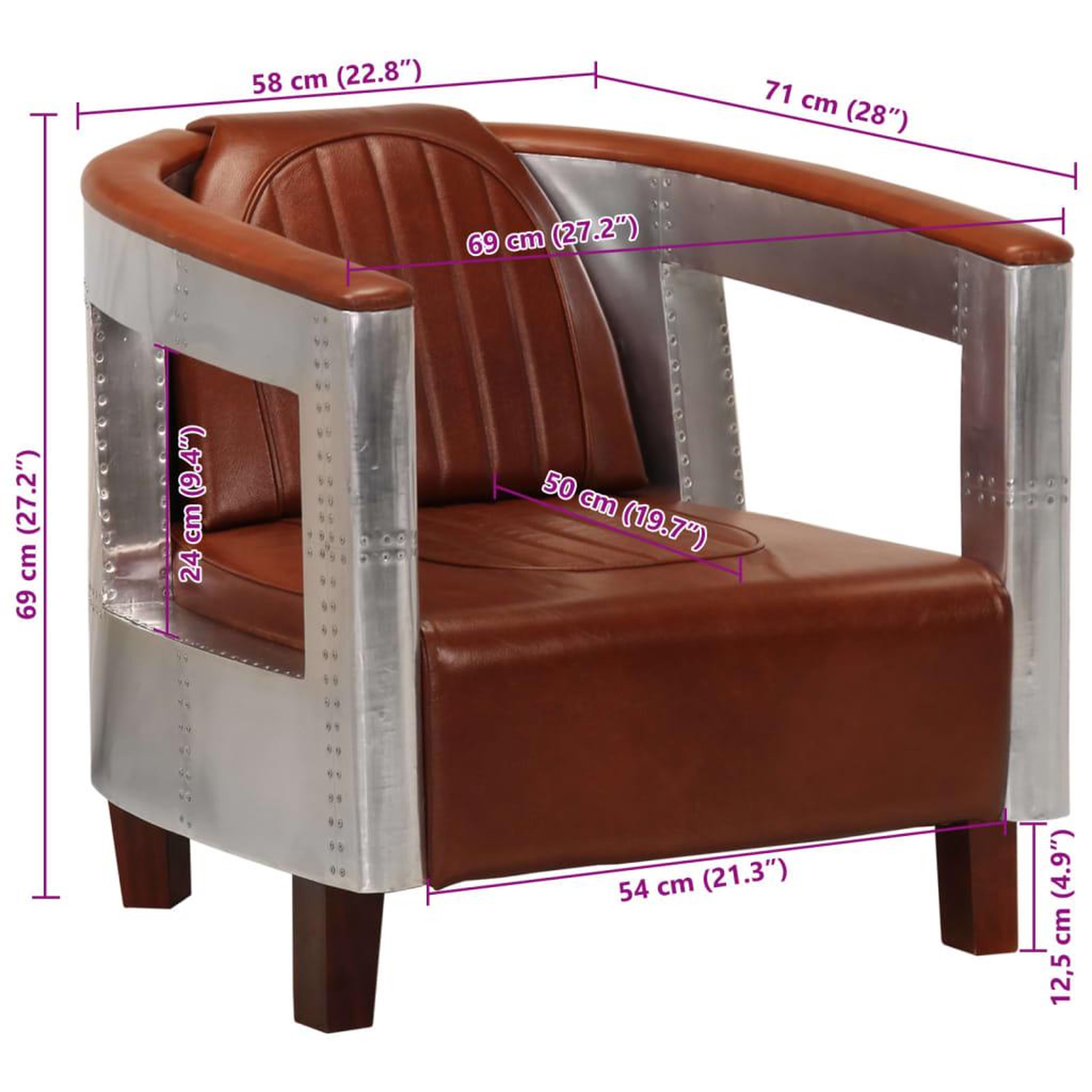 Voir la diapositive 6 : VIDAXL Fauteuil en style d'aviation marron cuir veritable