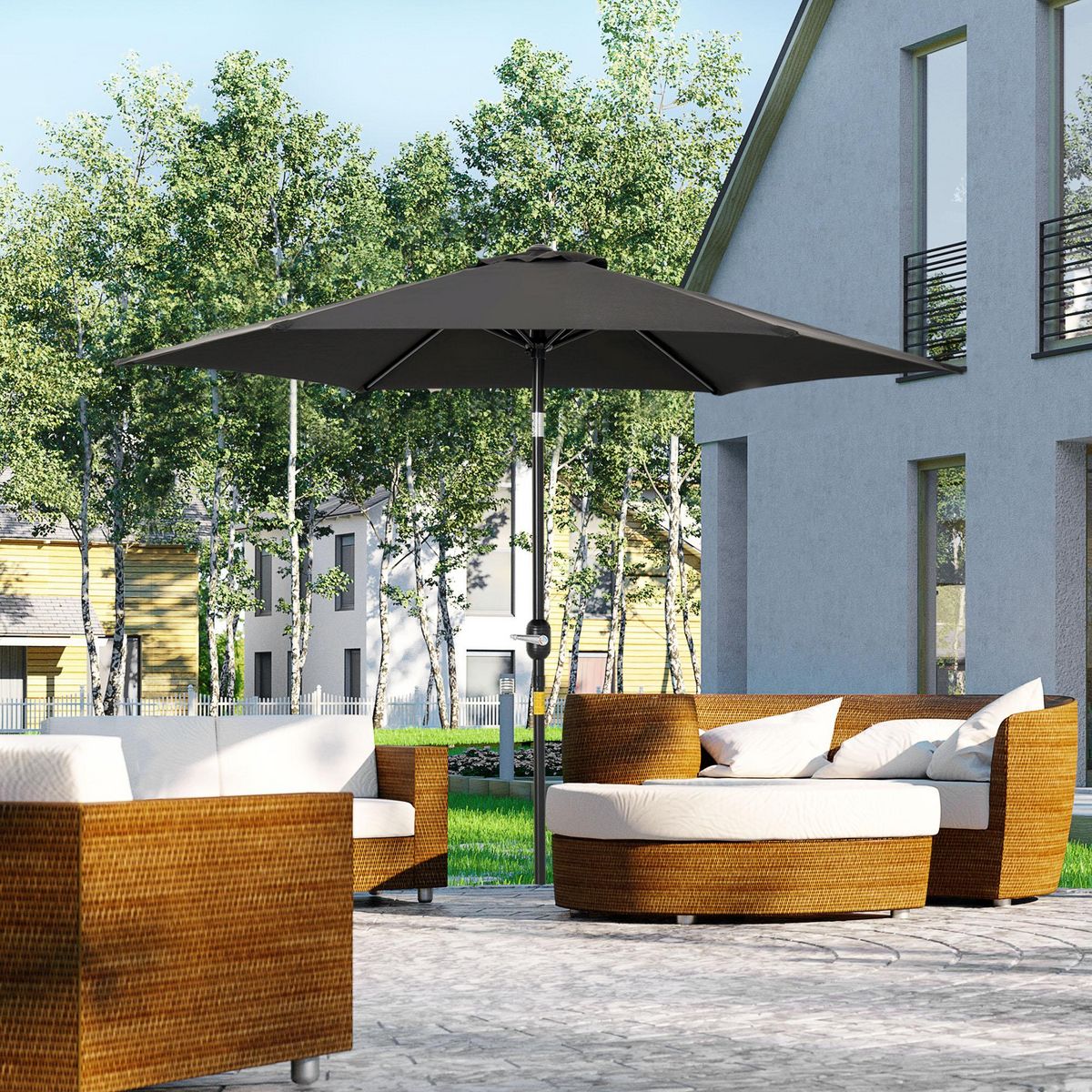 OUTSUNNY Parasol inclinable de jardin balcon terrasse manivelle toile polyester imperméabilisée haute densité 180 g/m² Ø2,7 x 2,35H m alu noir