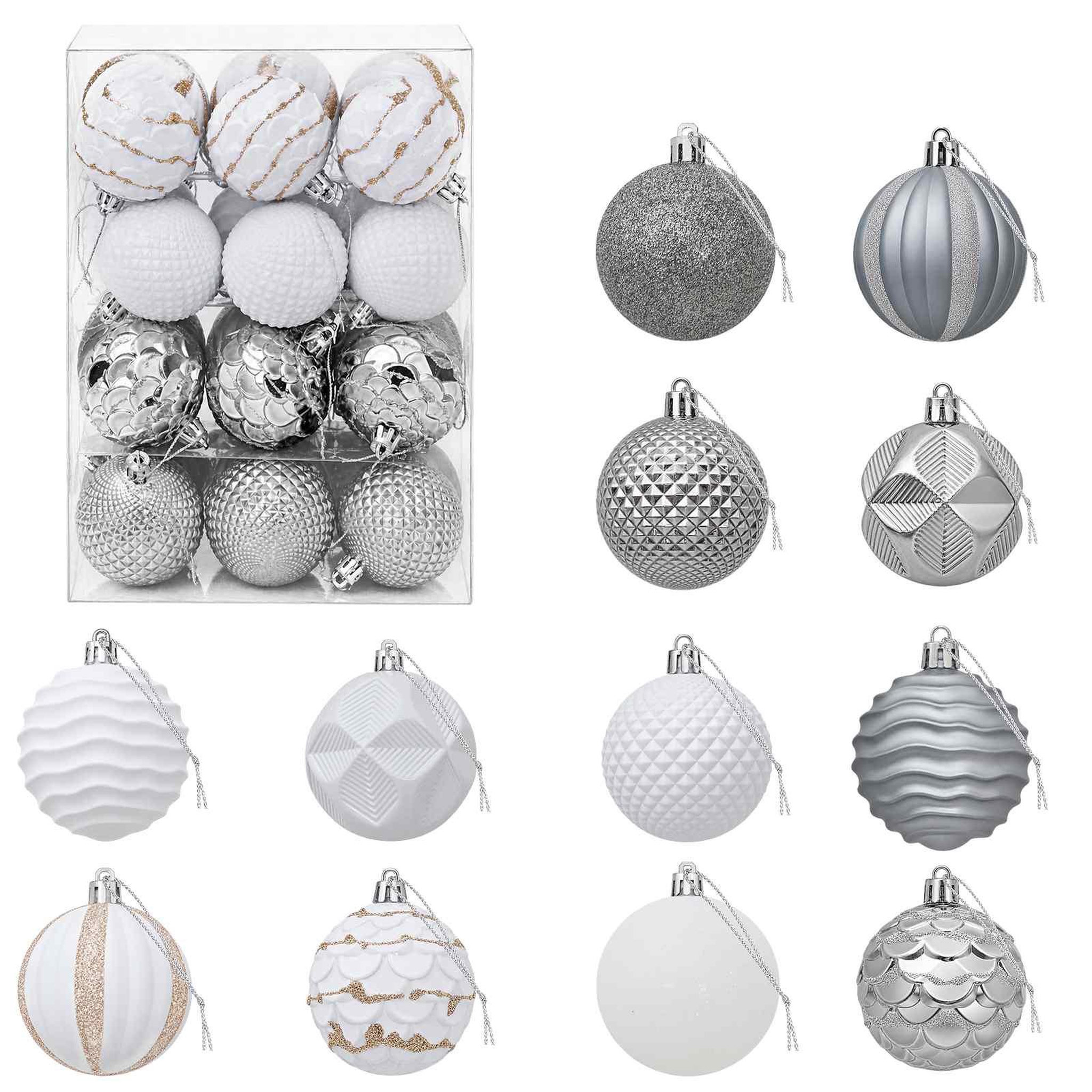 VIDAXL Ensemble de boules de Noël 36 pc Blanc et Gris Diam. 6 cm
