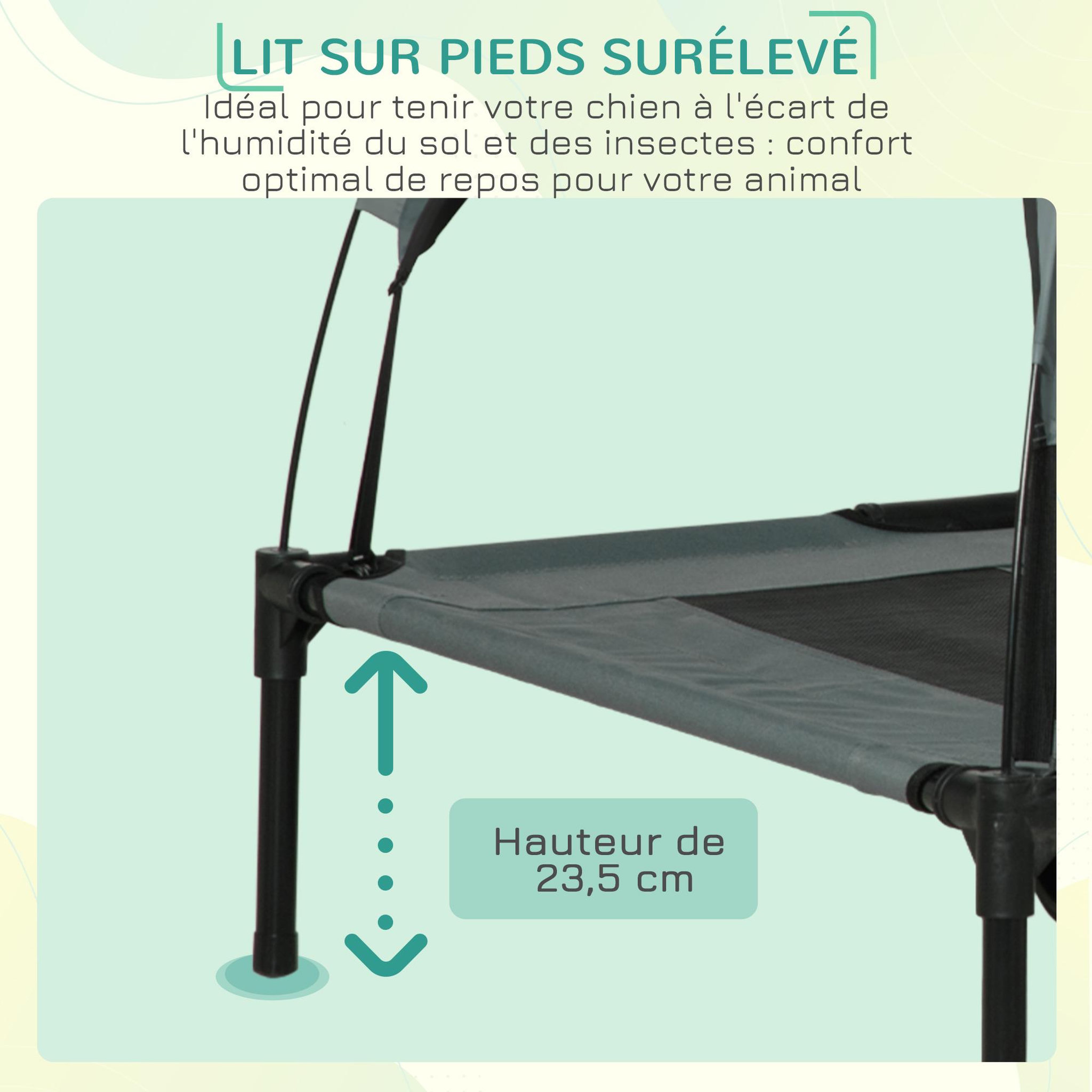 Voir la diapositive 5 : PAWHUT Lit pour chien chat sur pied velum anti-uv tissu oxford micro-perforé sac transport inclus gris