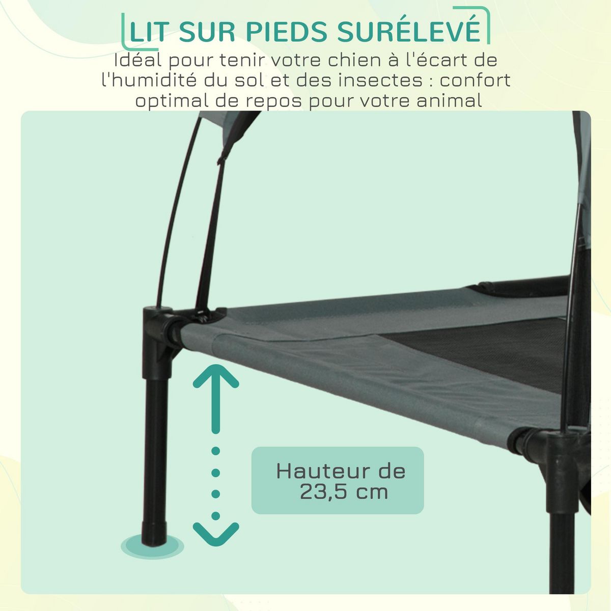 PAWHUT Lit pour chien chat sur pied velum anti-UV tissu Oxford micro-perforé sac transport inclus gris