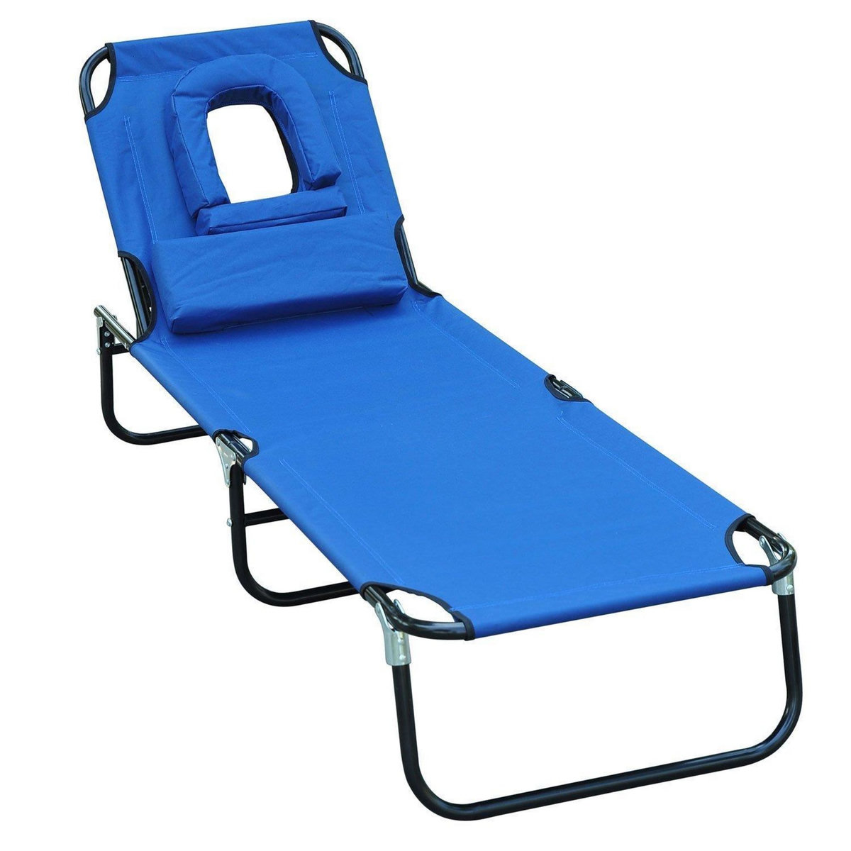 HOMCOM Transat de jardin chaise longue pliante bain de soleil pour lecture bleu