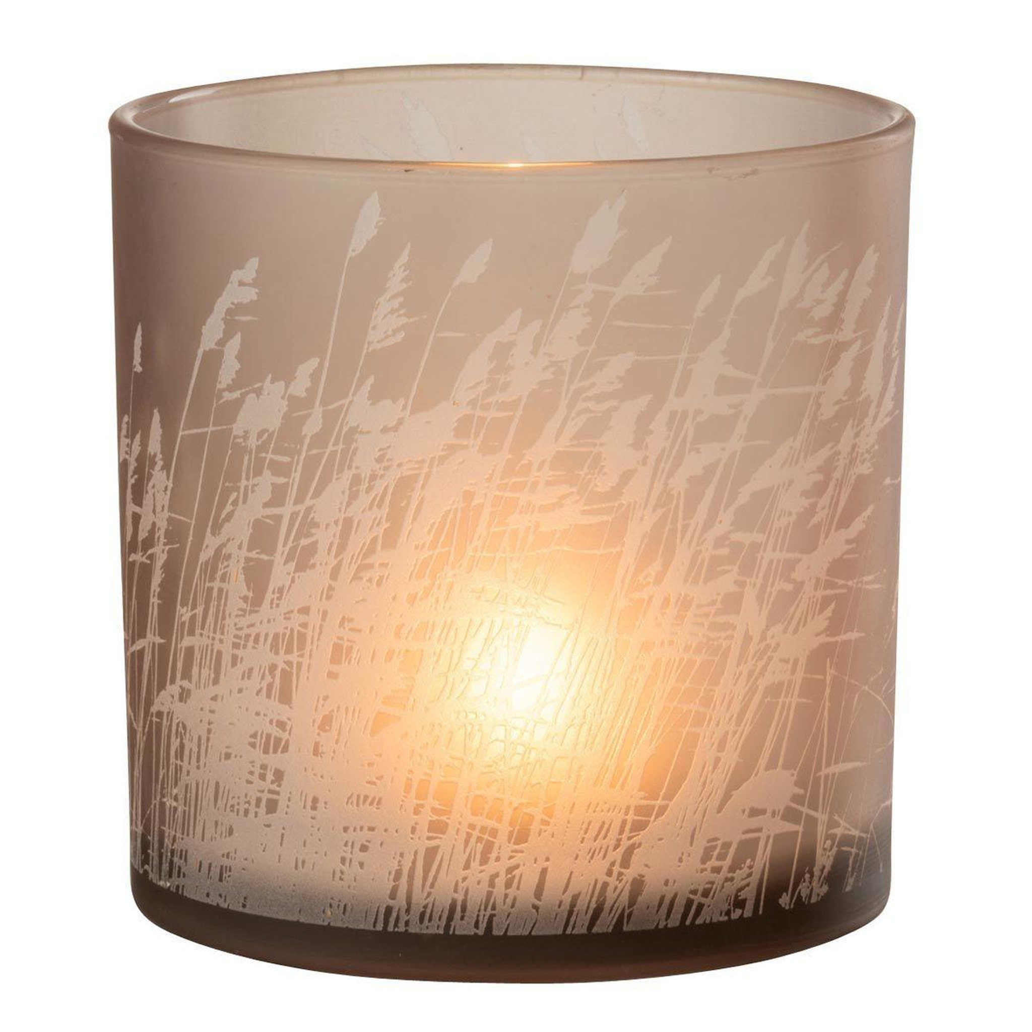 Voir la diapositive 2 : J-LINE Photophore en Verre Design  Herbe  15cm Beige