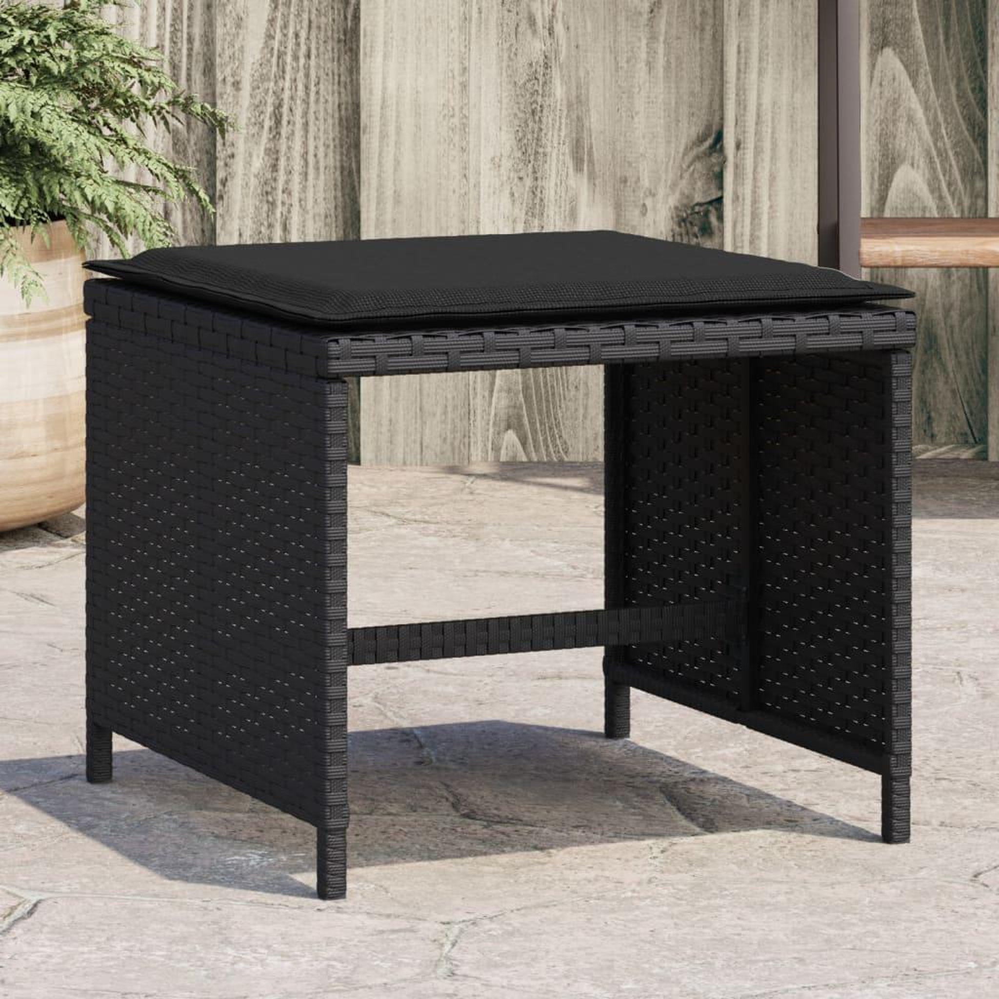 VIDAXL Tabourets de jardin et coussins lot de 4 noir 41x41x36 cm rotin