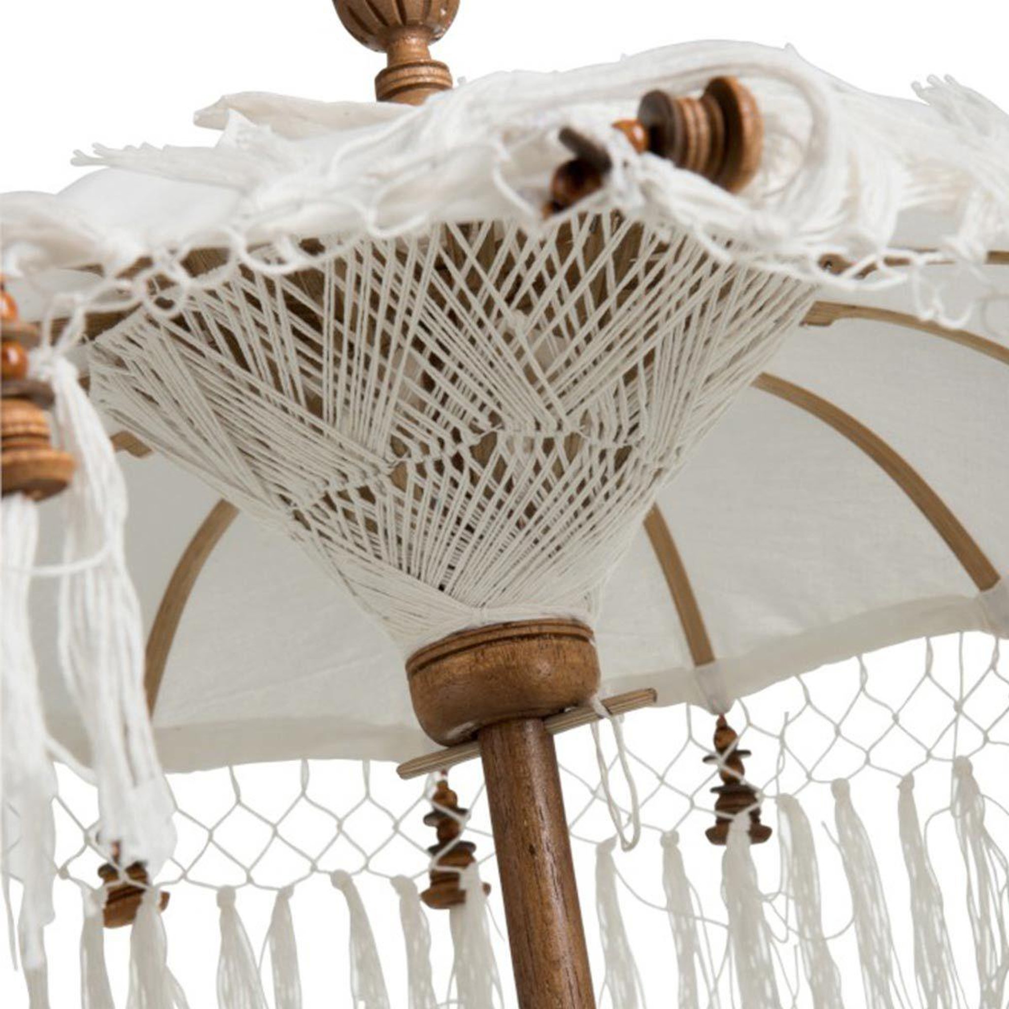 Voir la diapositive 3 : J-LINE Parasol déco  pompons  90cm blanc & naturel