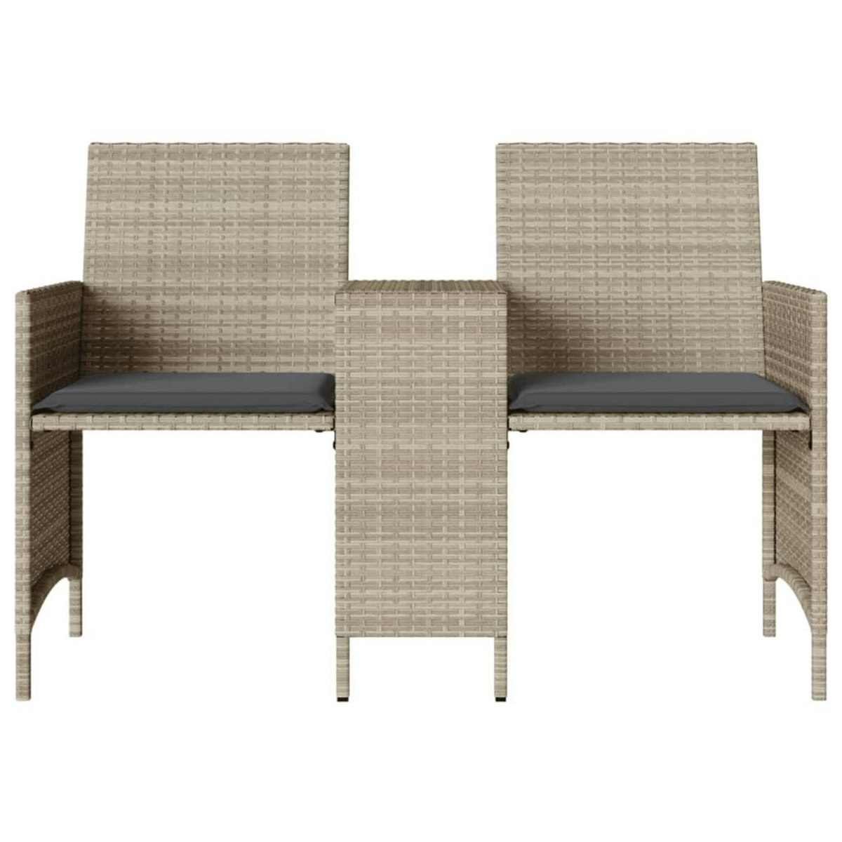VIDAXL Canape de jardin 2 places avec table tabourets gris clair rotin
