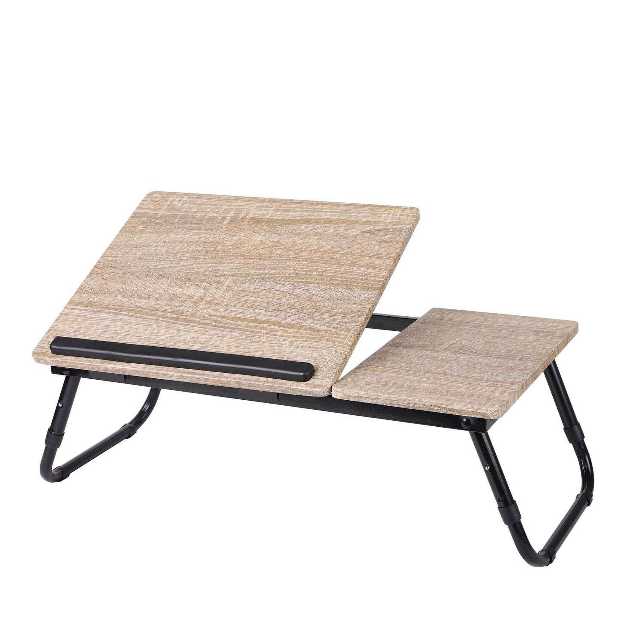 DIVERS Plateau multifonction pliable avec hauteur réglable en bois et métal - beige et noir