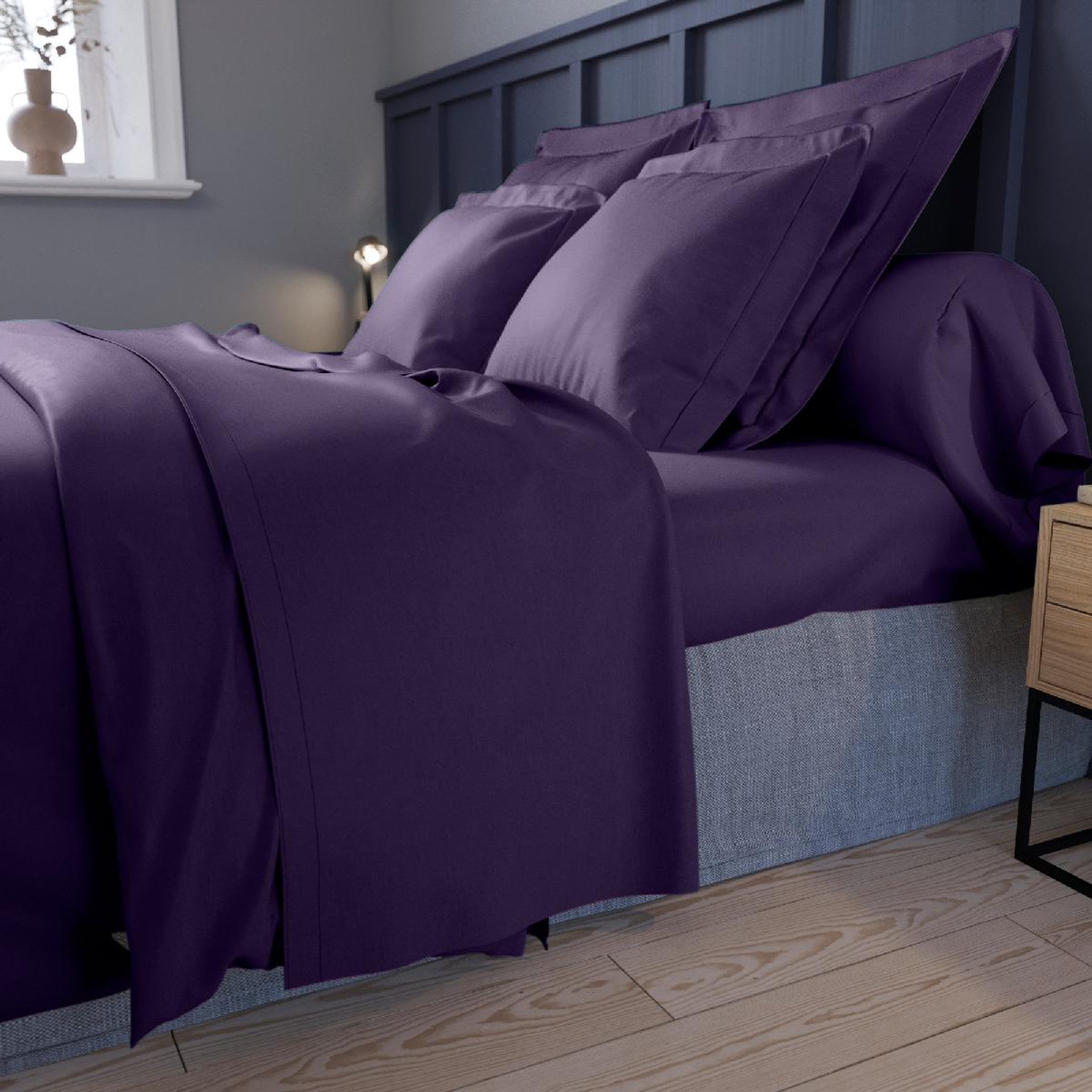 Voir la diapositive 3 : DODO Taie d'oreiller harmonie satin de coton coloris aubergine