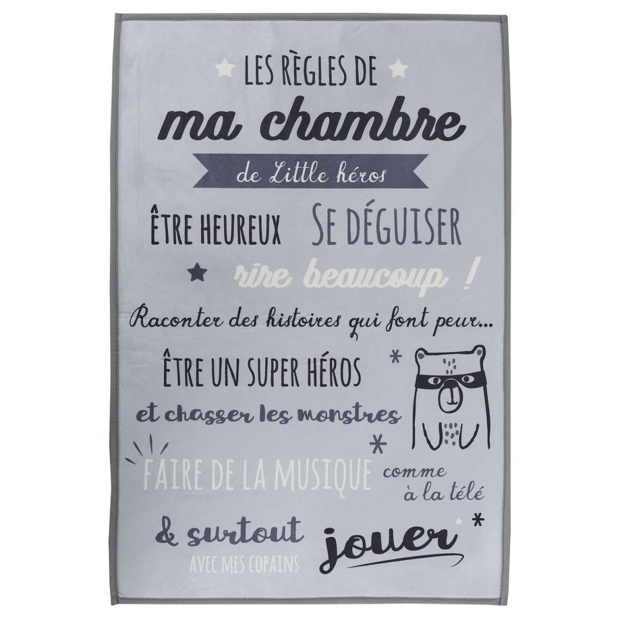 HOME DECO KIDS Tapis enfant  règles de la chambre  60x90cm gris