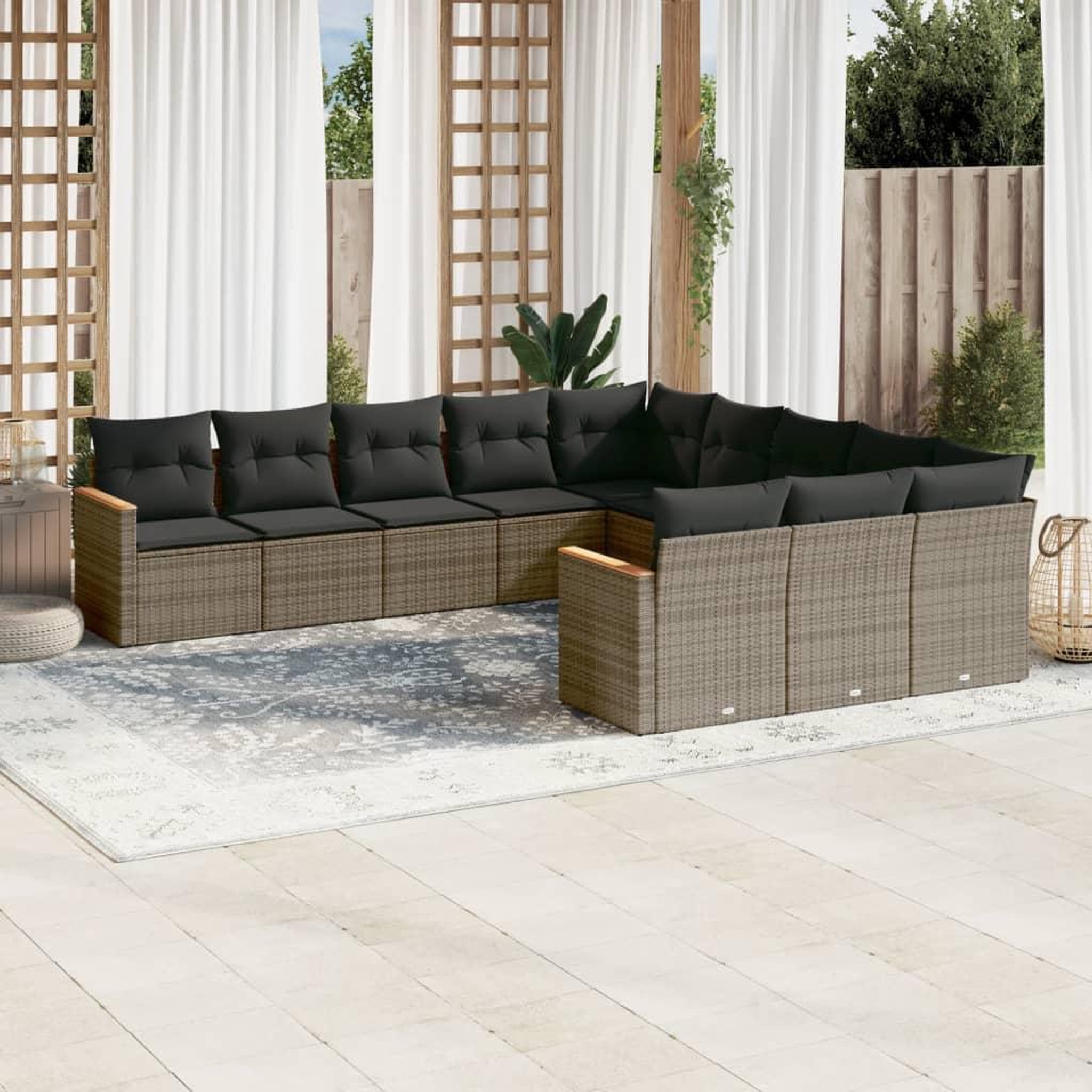 VIDAXL Salon de jardin 11 pcs avec coussins gris resine tressee