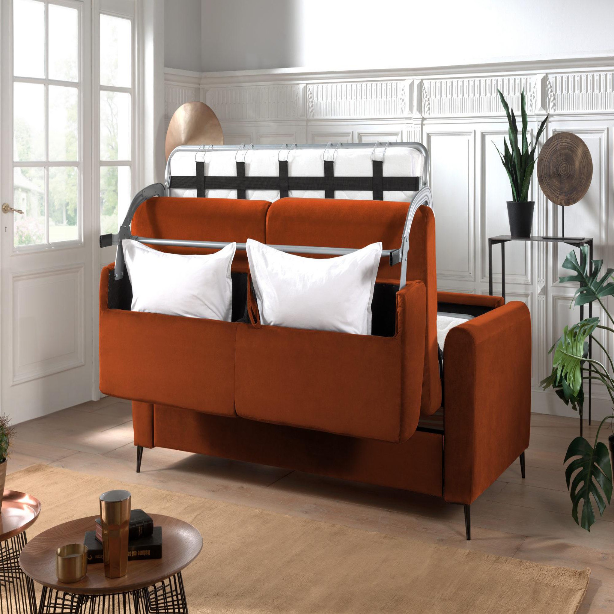 Voir la diapositive 3 : LISA DESIGN Owen - canapé 3 places convertible express couchage quotidien 140 cm matelas 12 cm en velours