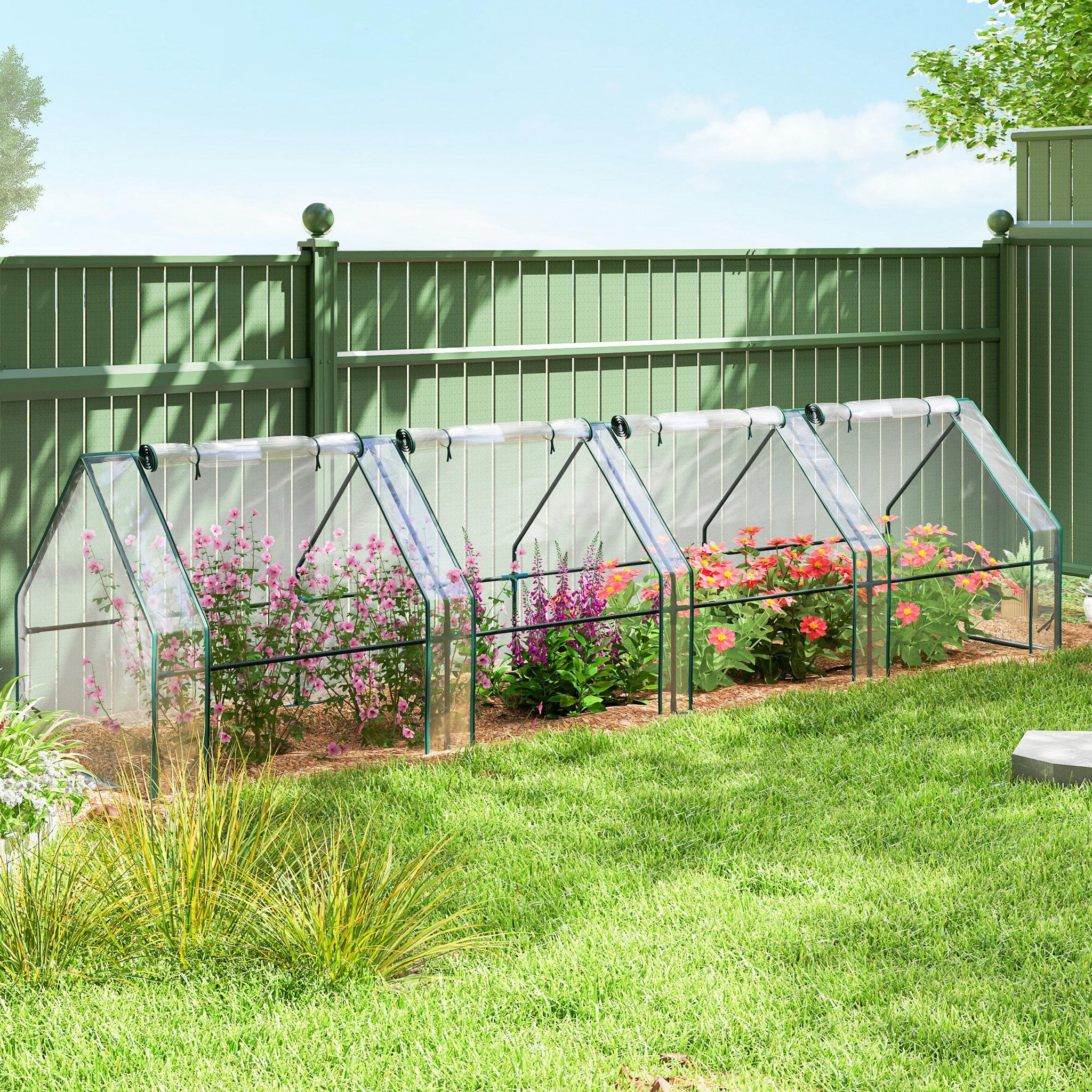 Voir la diapositive 2 : OUTSUNNY Mini serre tunnel de jardin fenêtres enroulables acier pe transparent
