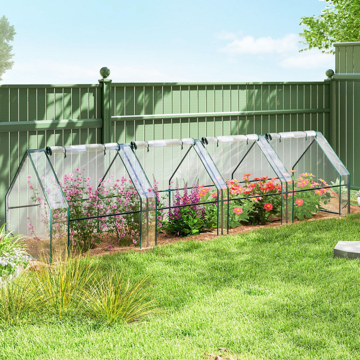 OUTSUNNY Mini serre tunnel de jardin fenêtres enroulables acier PE transparent