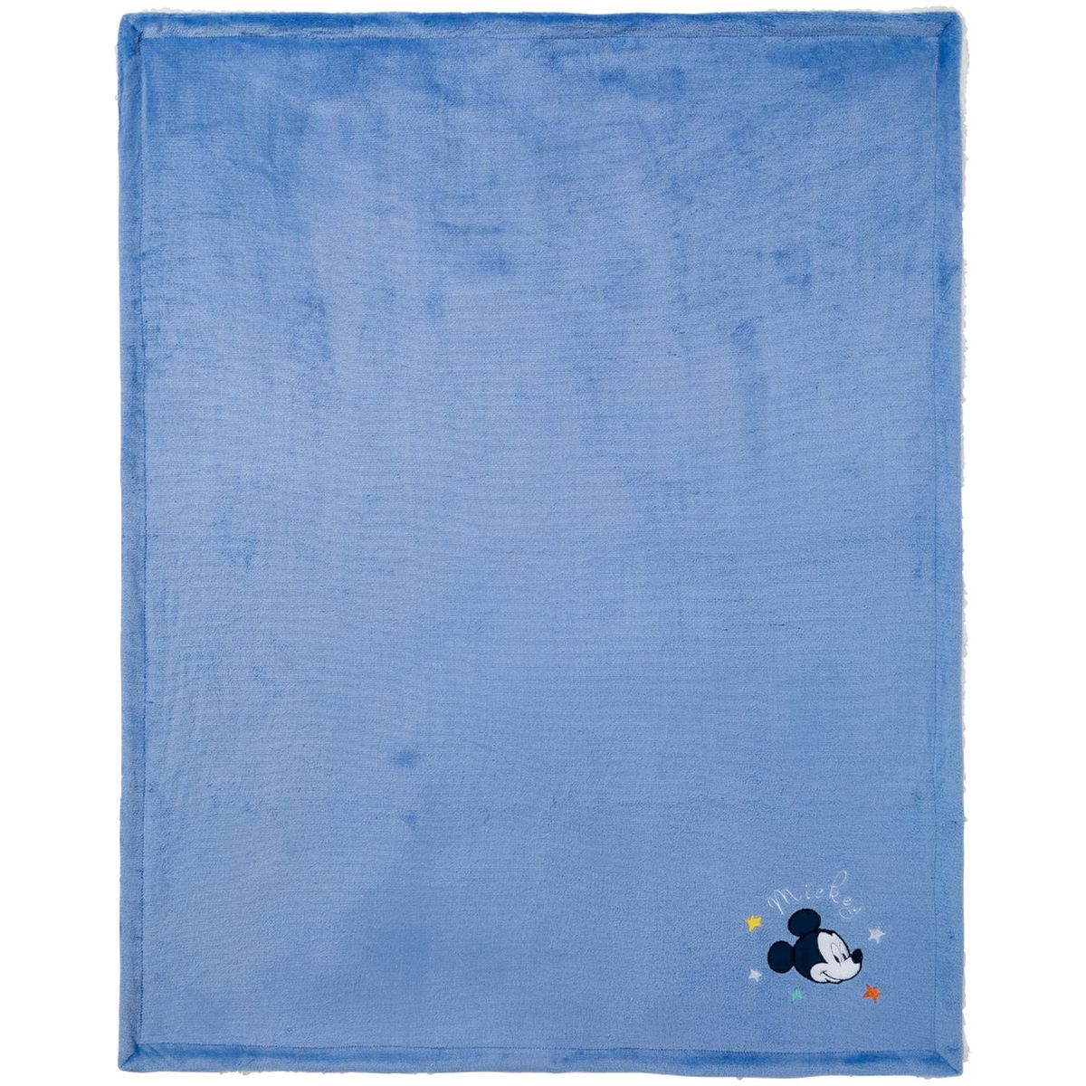 MICKEY Couverture douce bleue bi matière bébé