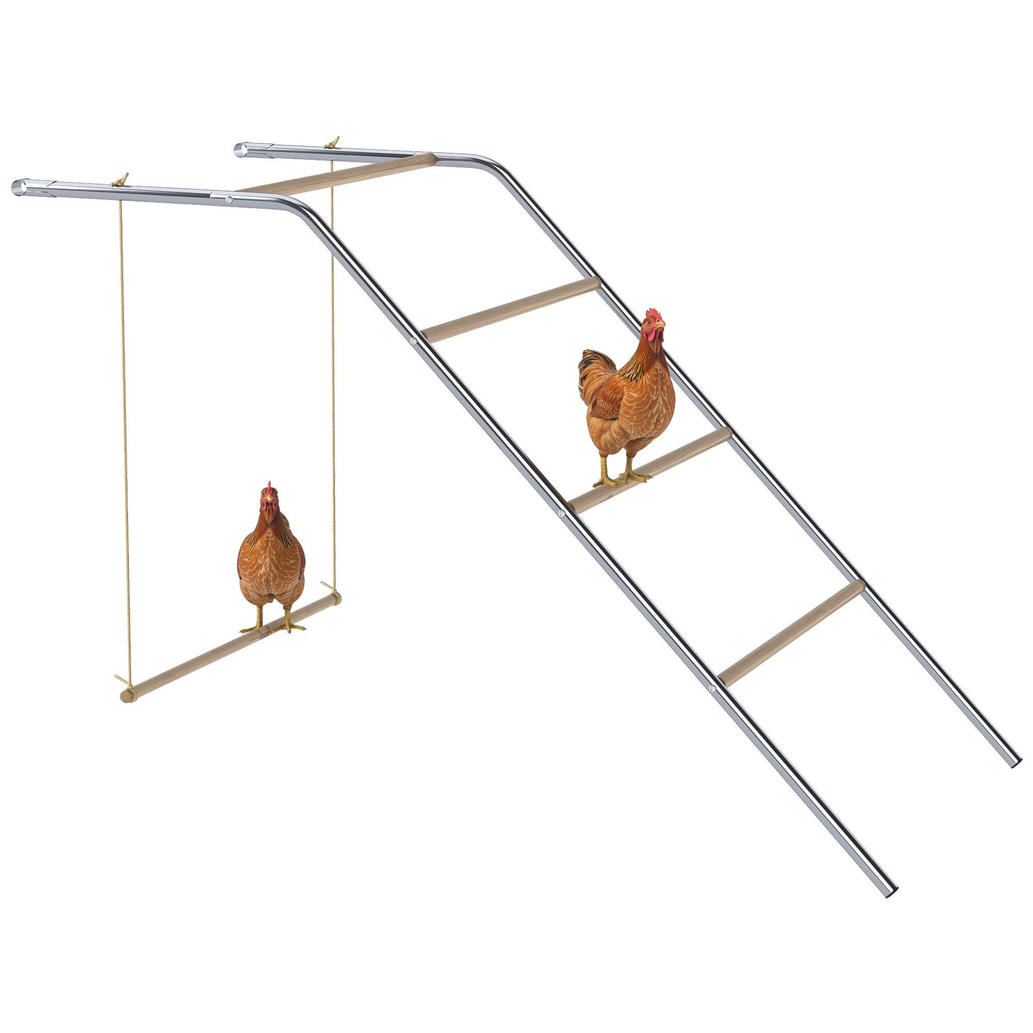 PAWHUT Perchoir balançoire pour poule - aire de jeu chicken activity - 150 x 82 x 110 cm - acier chromé bois verni