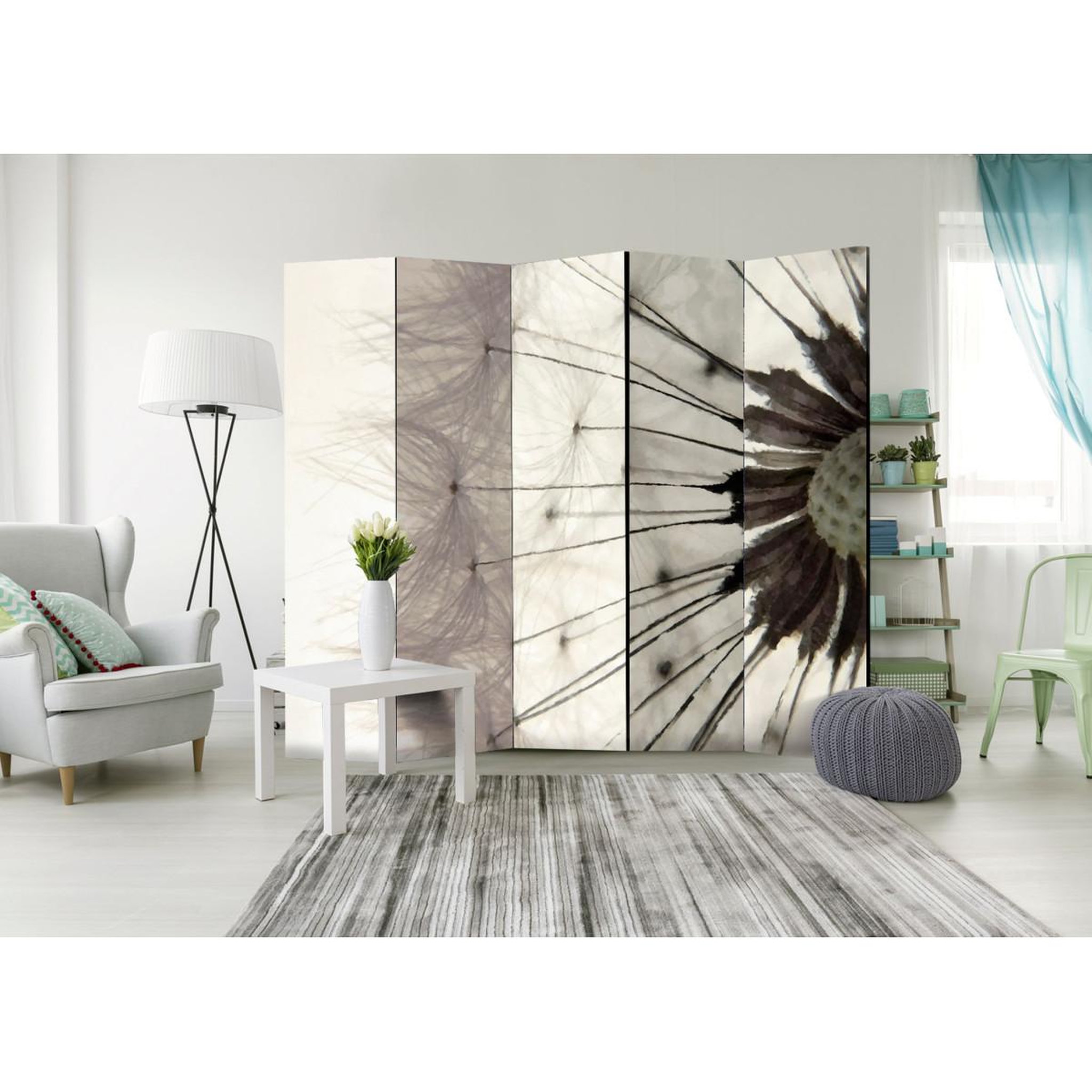 Voir la diapositive 2 : Paris Prix Paravent 5 volets  white dandelion  172x225cm