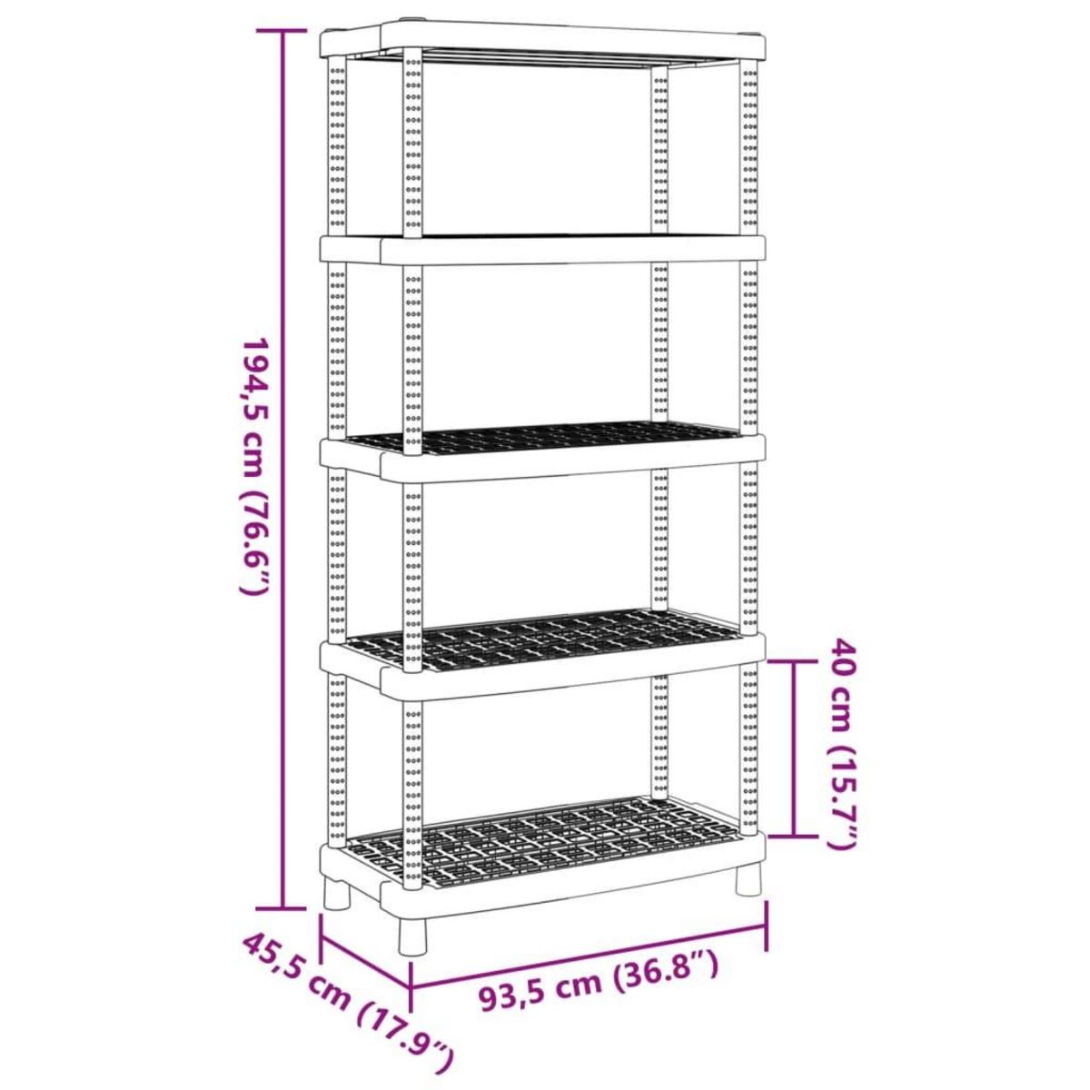 VIDAXL Etagere de rangement a 5 niveaux noir 93,5x45,5x194,5 cm PP