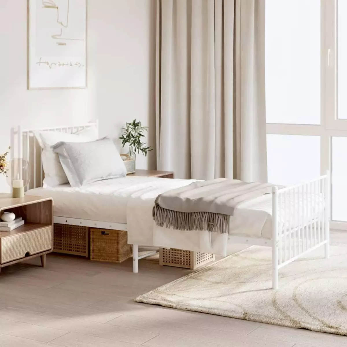 VIDAXL Cadre de lit metal avec tete de lit/pied de lit blanc 90x190 cm