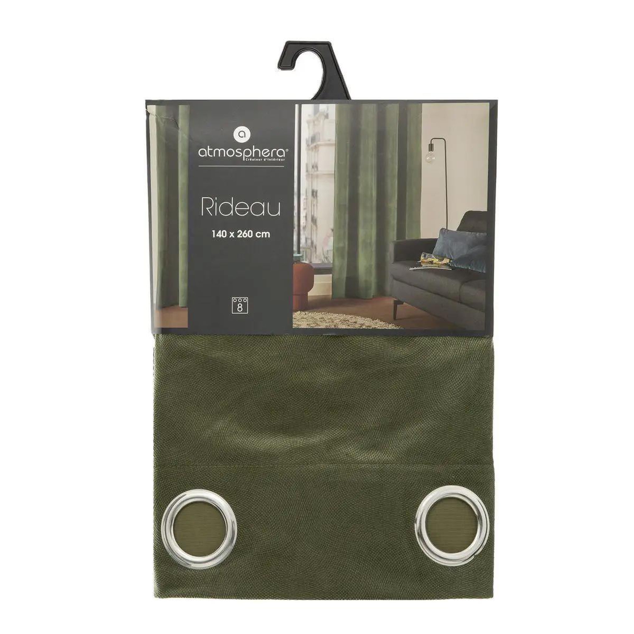Voir la diapositive 2 : ATMOSPHERA Rideau tamisant  lilou  140x260cm vert kaki