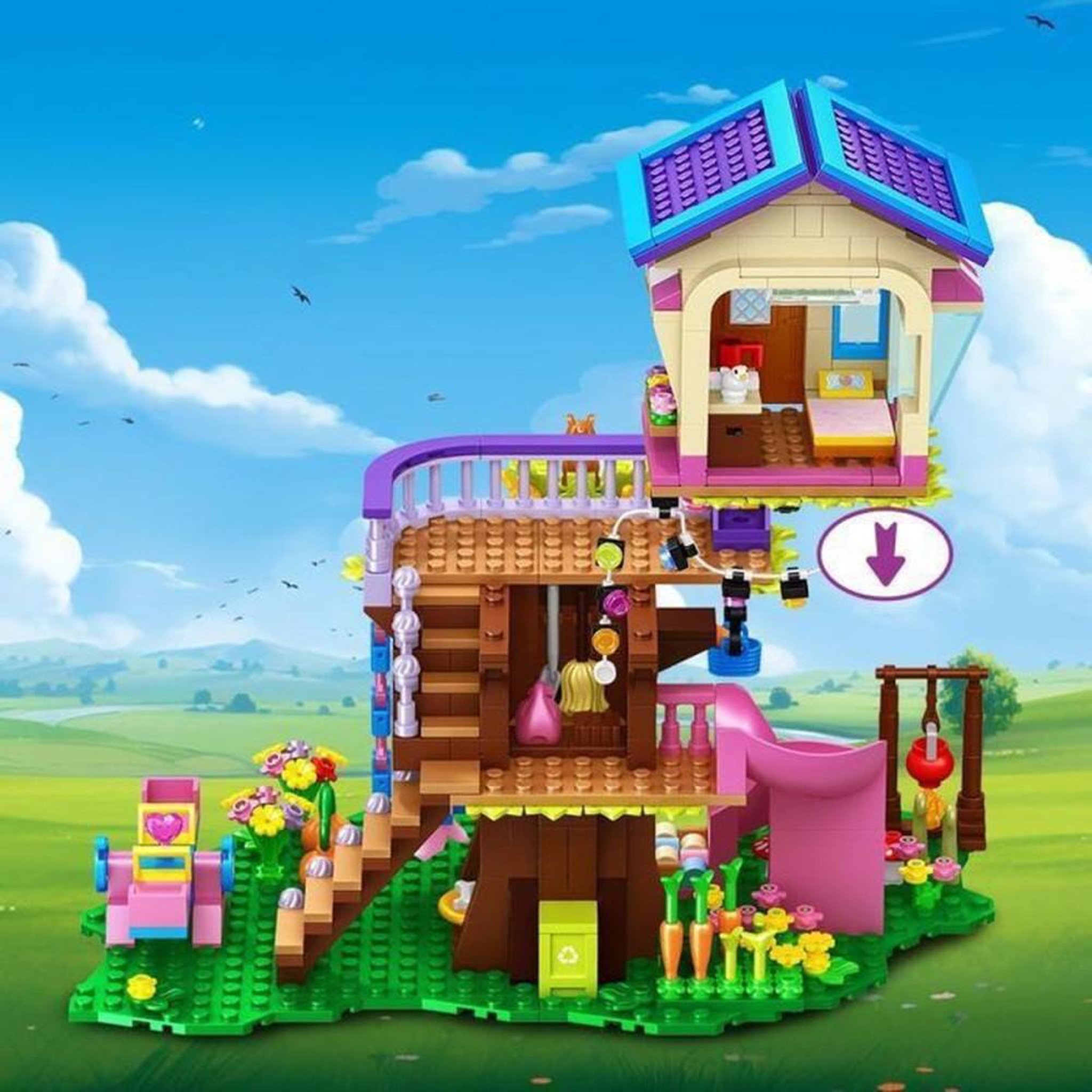 Voir la diapositive 5 : Kit de construction cabane dans les arbres 3 étages avec LED, toboggan et accessoires, 618 pièces, pour enfants dès 8 ans