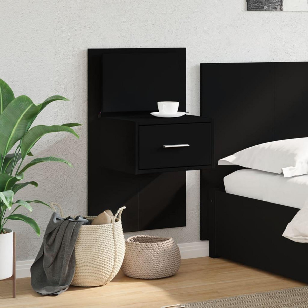VIDAXL Table de chevet murale avec lumieres LED noir