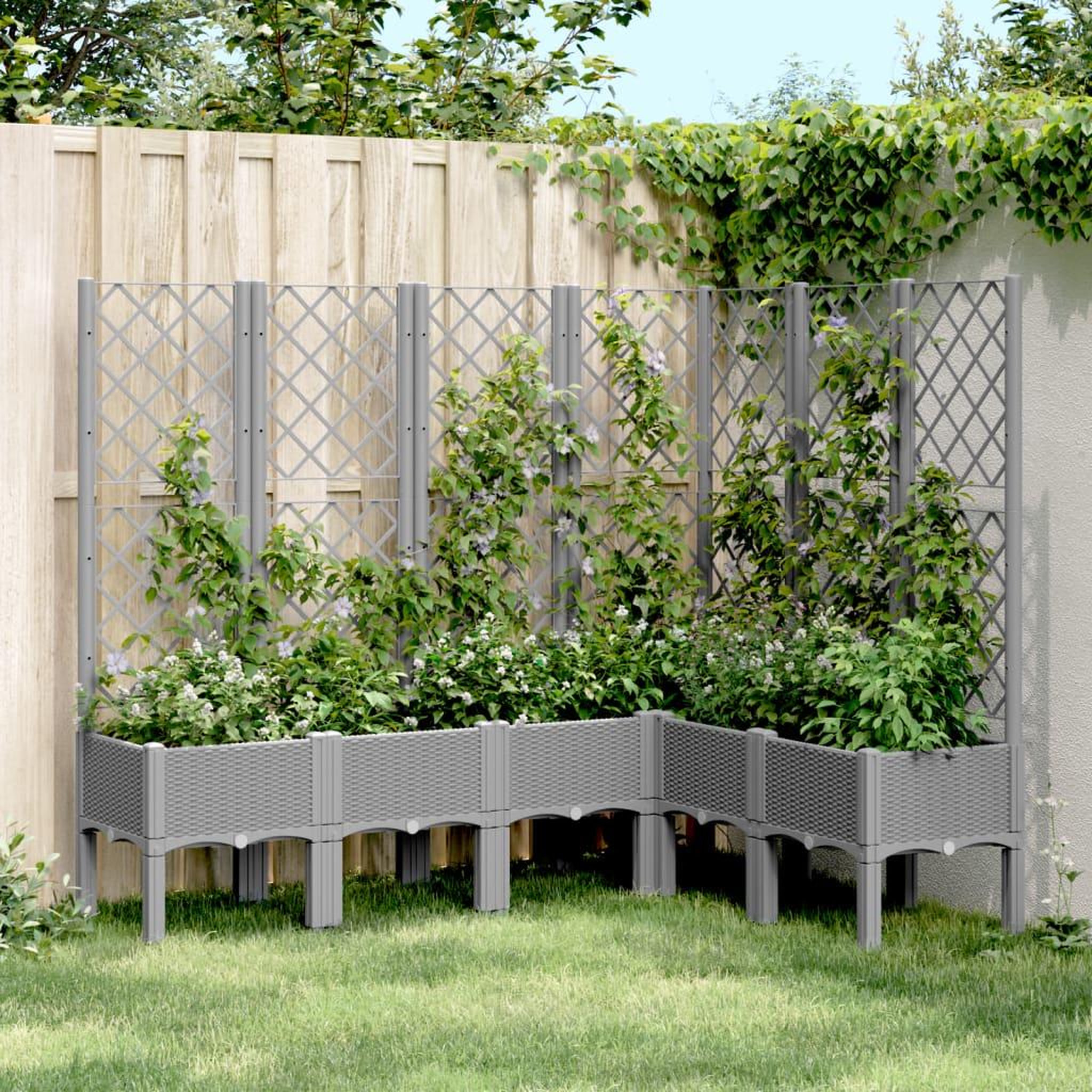 VIDAXL Jardiniere avec treillis gris clair 160x120x142 cm PP
