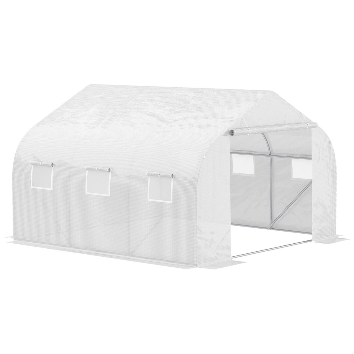 OUTSUNNY Serre tunnel de jardin 3,5 x 3 x 2 m grande taille 6 fenêtres blanc