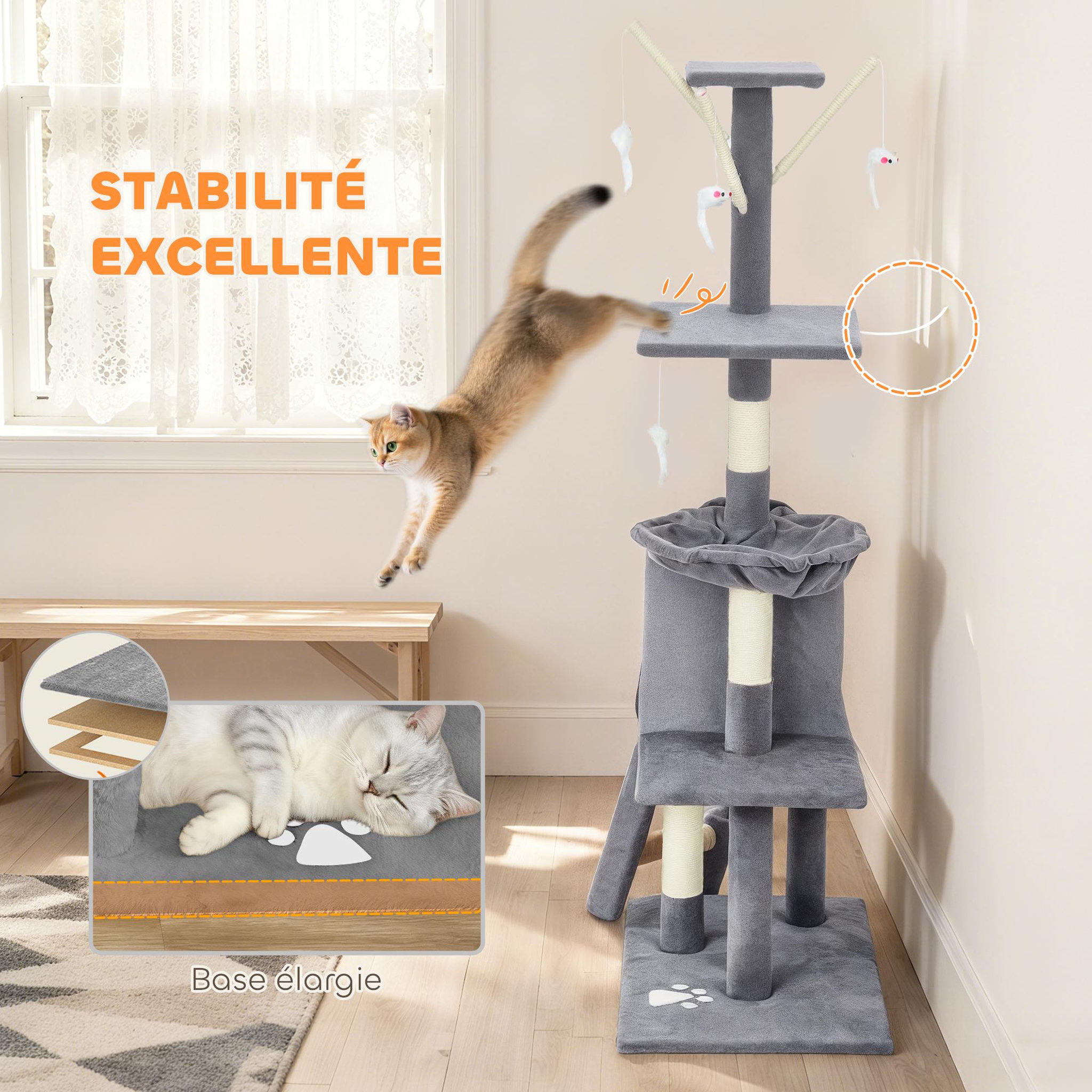 Voir la diapositive 6 : PAWHUT Arbre à chat multi-équipement griffoirs plateformes niche échelle hamac jouets gris