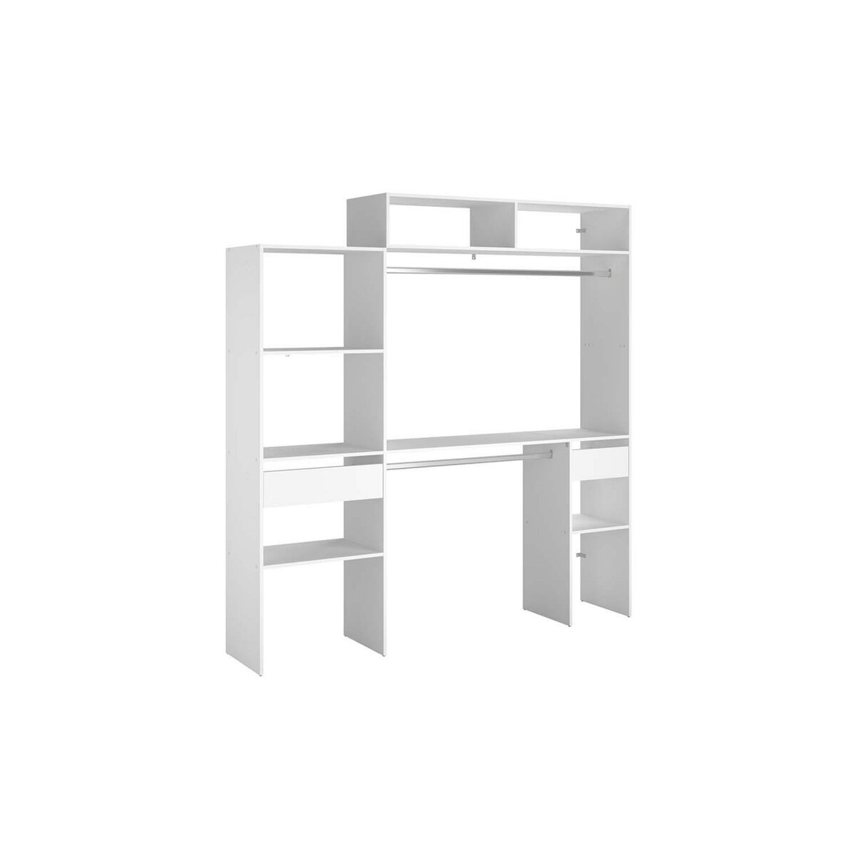 CONCEPT USINE Dressing blanc extensible avec 2 penderies, 4 étagères et un tiroir ELYSEE