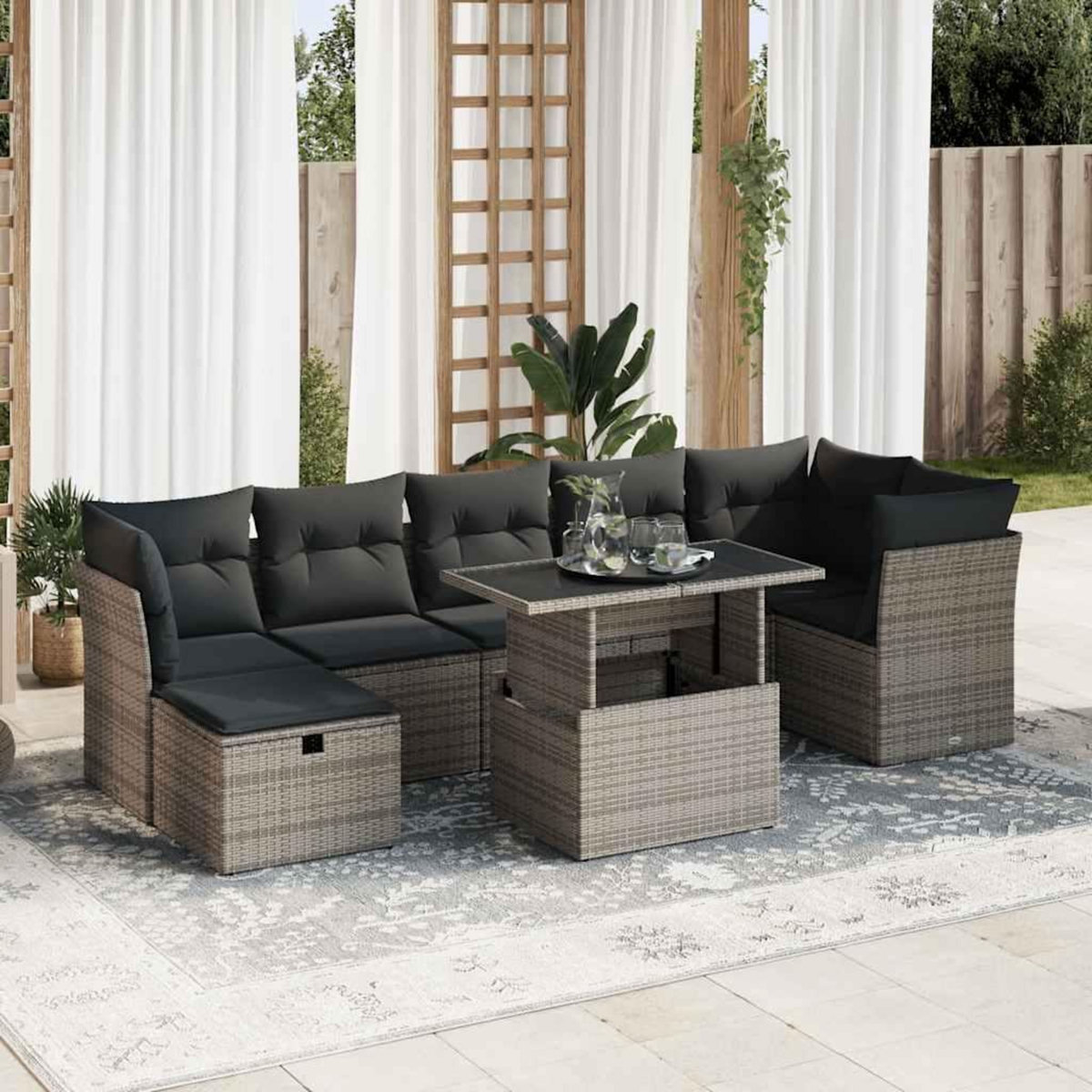 VIDAXL Salon de jardin 8 pcs avec coussins gris resine tressee