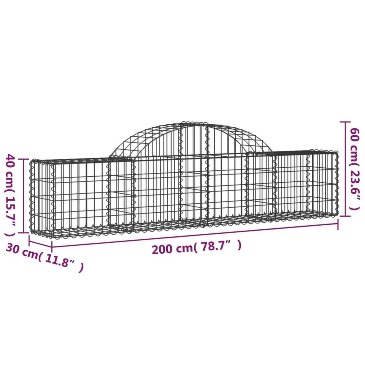 VIDAXL Paniers a gabions arques 30 pcs 200x30x40/60 cm Fer galvanise