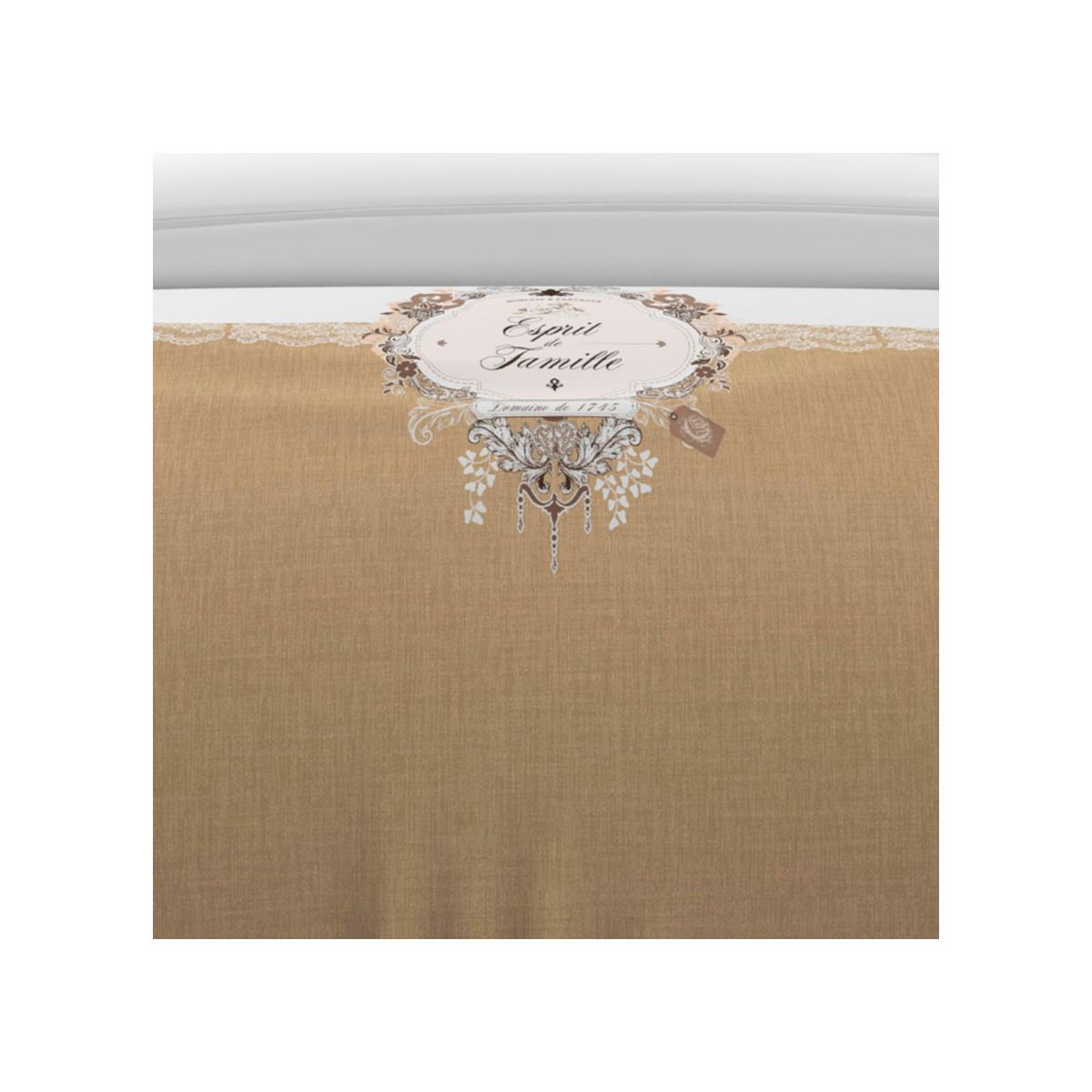 SOLEIL D'OCRE Parure housse de couette 260x240 cm en coton 57 Fils ESPRIT DE FAMILLE taupe, par Soleil d'ocre