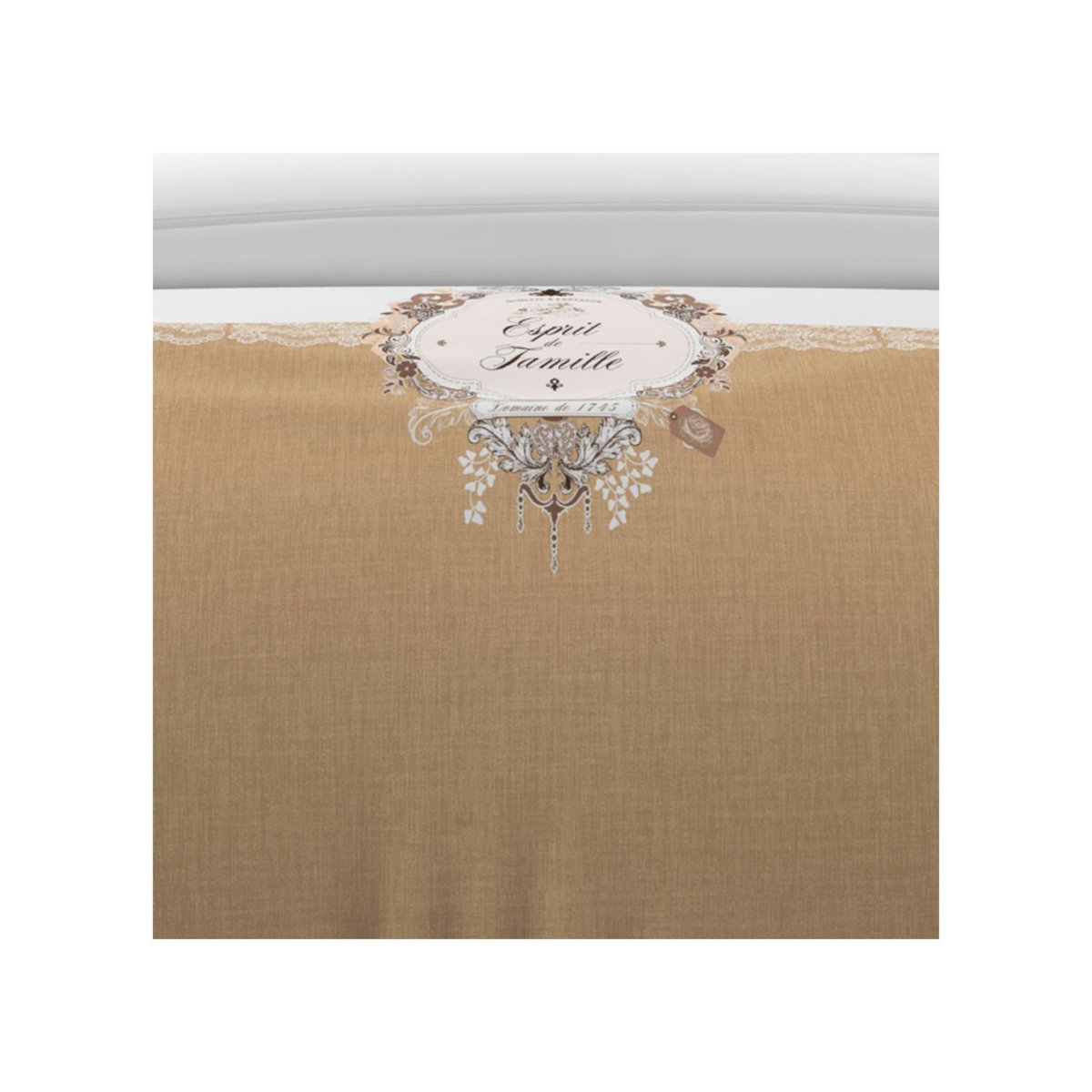 SOLEIL D'OCRE Parure housse de couette 260x240 cm en coton 57 Fils ESPRIT DE FAMILLE taupe, par Soleil d'ocre