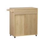 SWEEEK Desserte de cuisine LINEAR décor bois 1 poignée 1 tiroir 2 portes 4 roues. Naturel