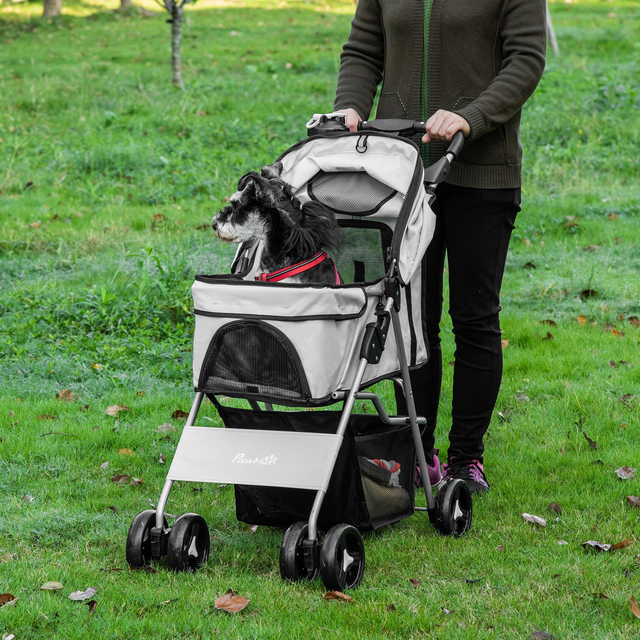 Voir la diapositive 2 : PAWHUT Poussette buggy pour chiens 75l x 46l x 94h cm pliable imperméable tissu 600d oxford 4 roues gris