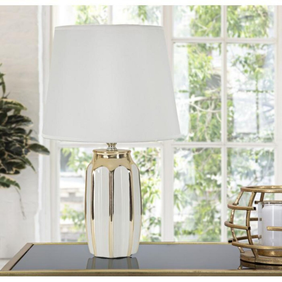 Paris Prix Lampe à Poser en Céramique  Cassy  40cm Blanc & Or