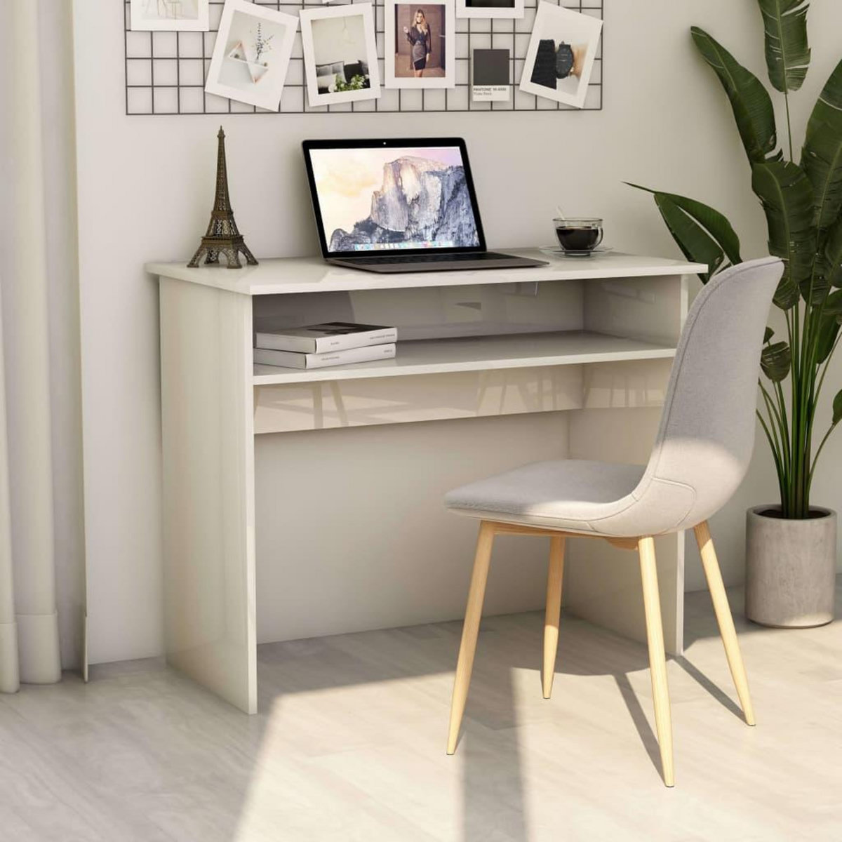 VIDAXL Bureau Blanc brillant 90x50x74 cm Bois d'ingenierie