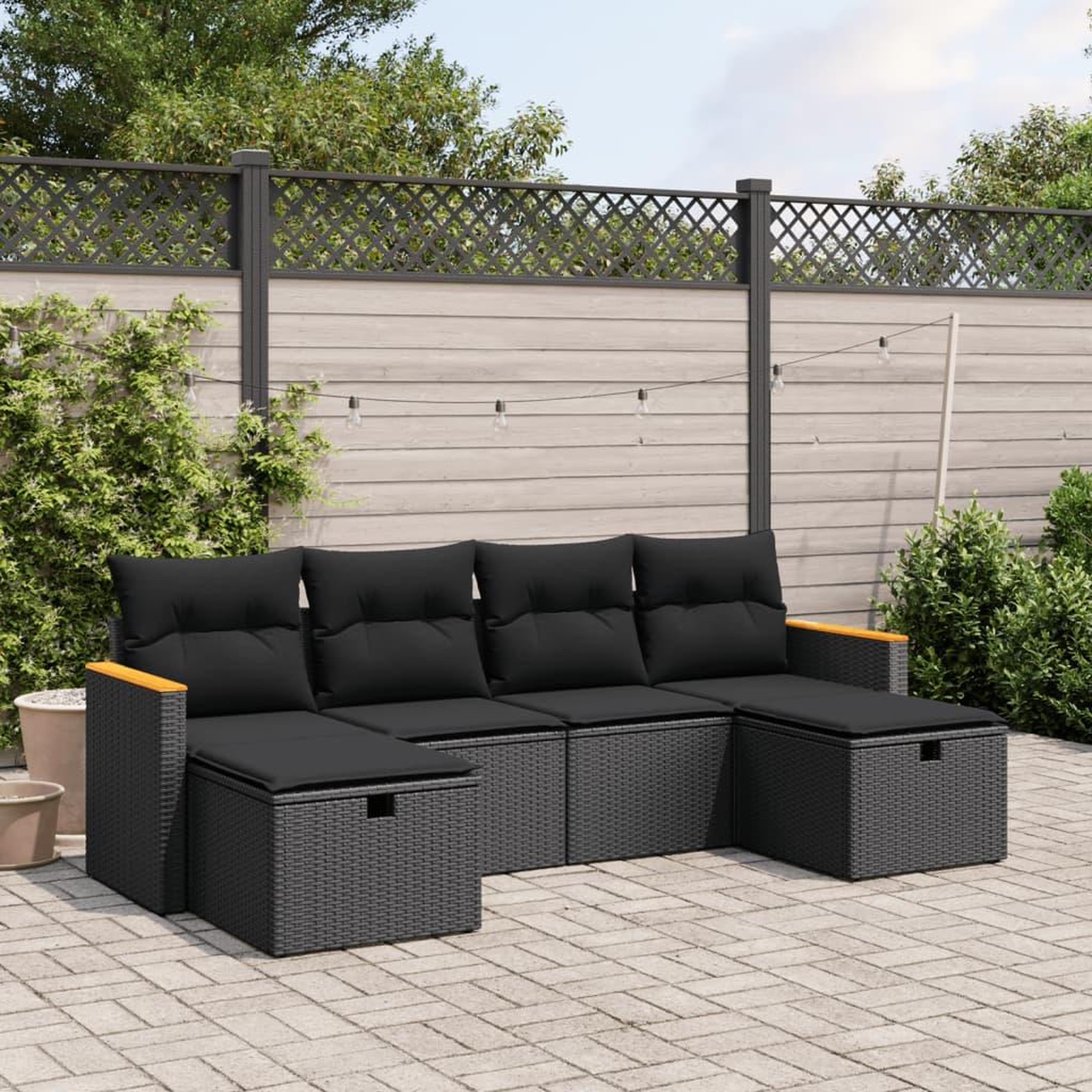 VIDAXL Salon de jardin 6 pcs avec coussins noir resine tressee